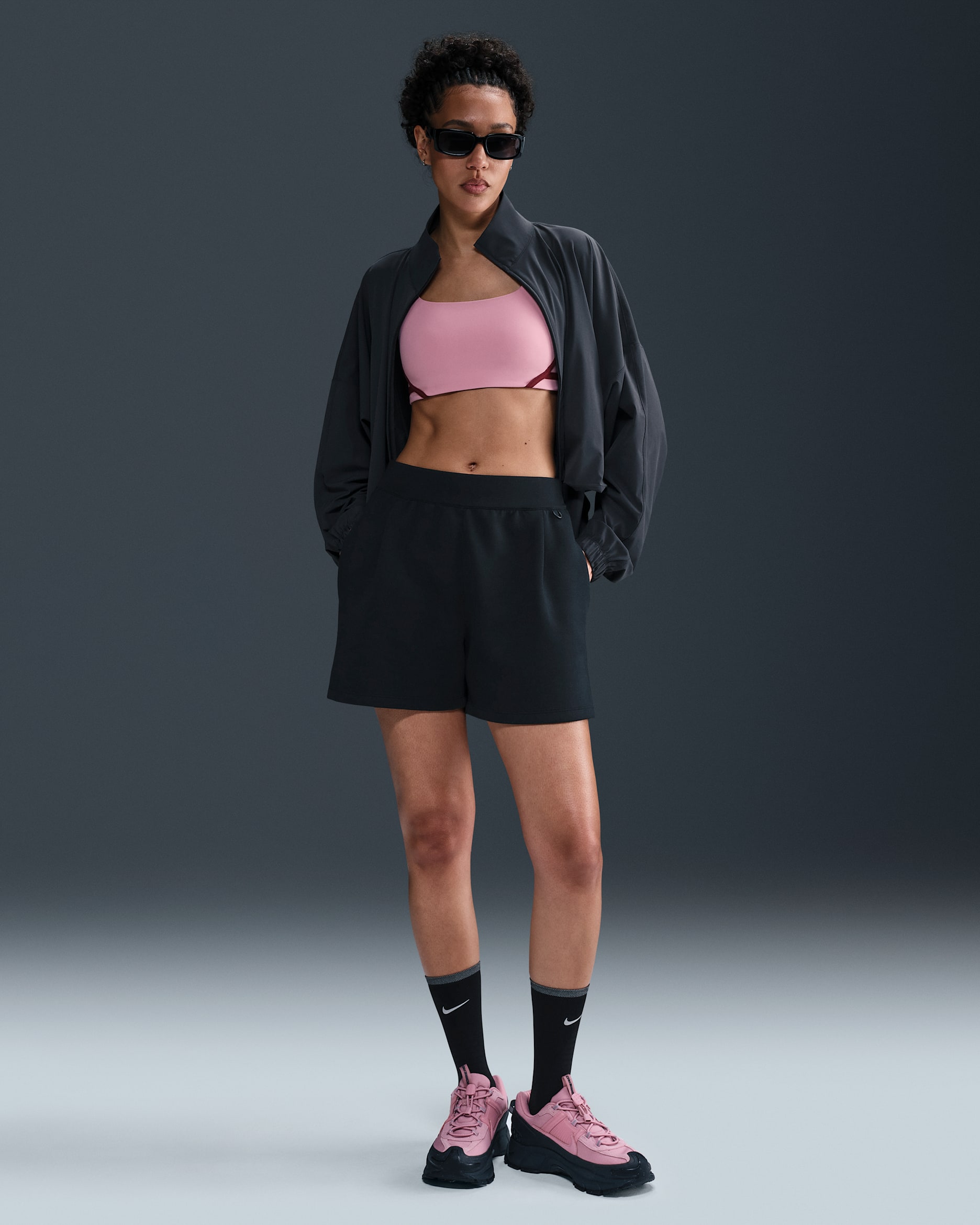 Nike 24.7 ImpossiblySoft Women's Dri-FIT Mid-Rise Loose 10cm (approx.) Shorts - Black/Black/Dark Smoke Grey