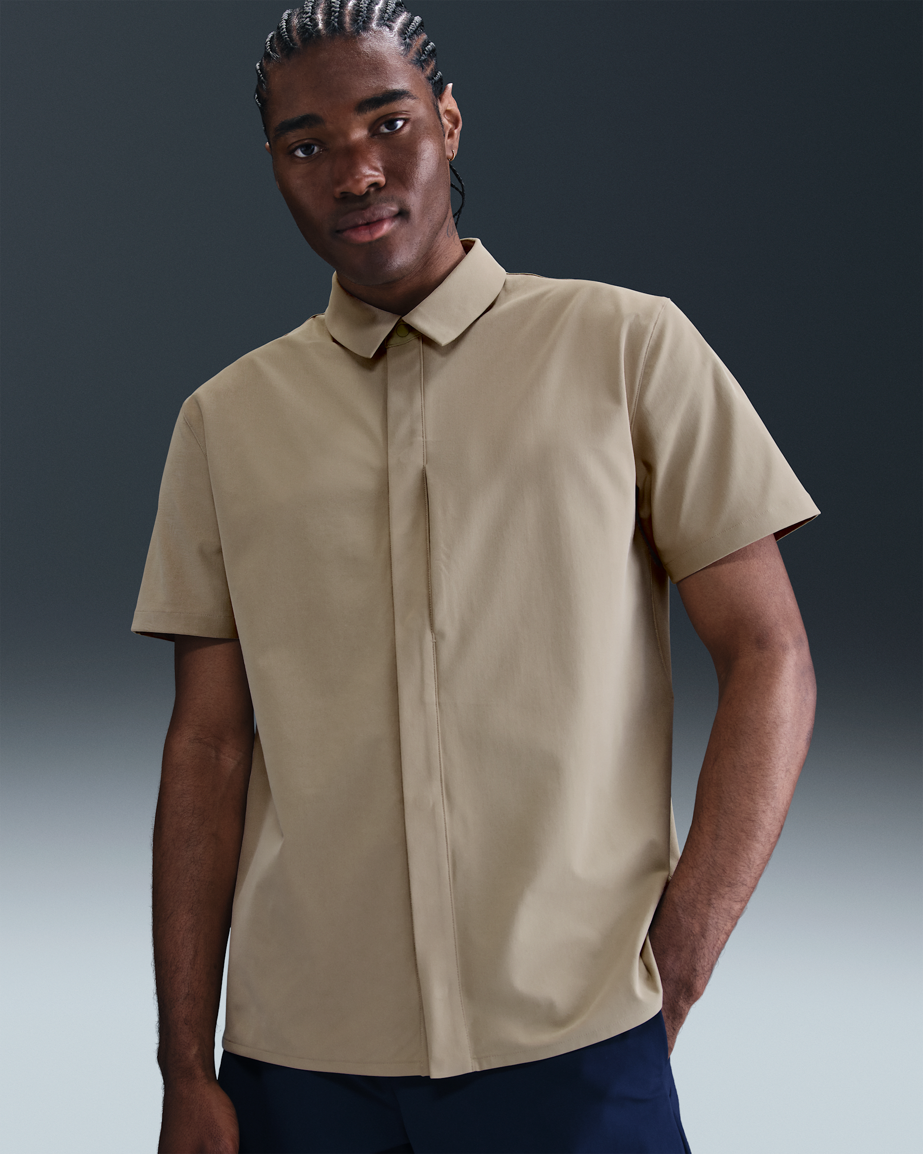 Nike 24.7 PerfectStretch Men's Dri-FIT Short-Sleeve Snap-Down Top - Desert Khaki/Khaki