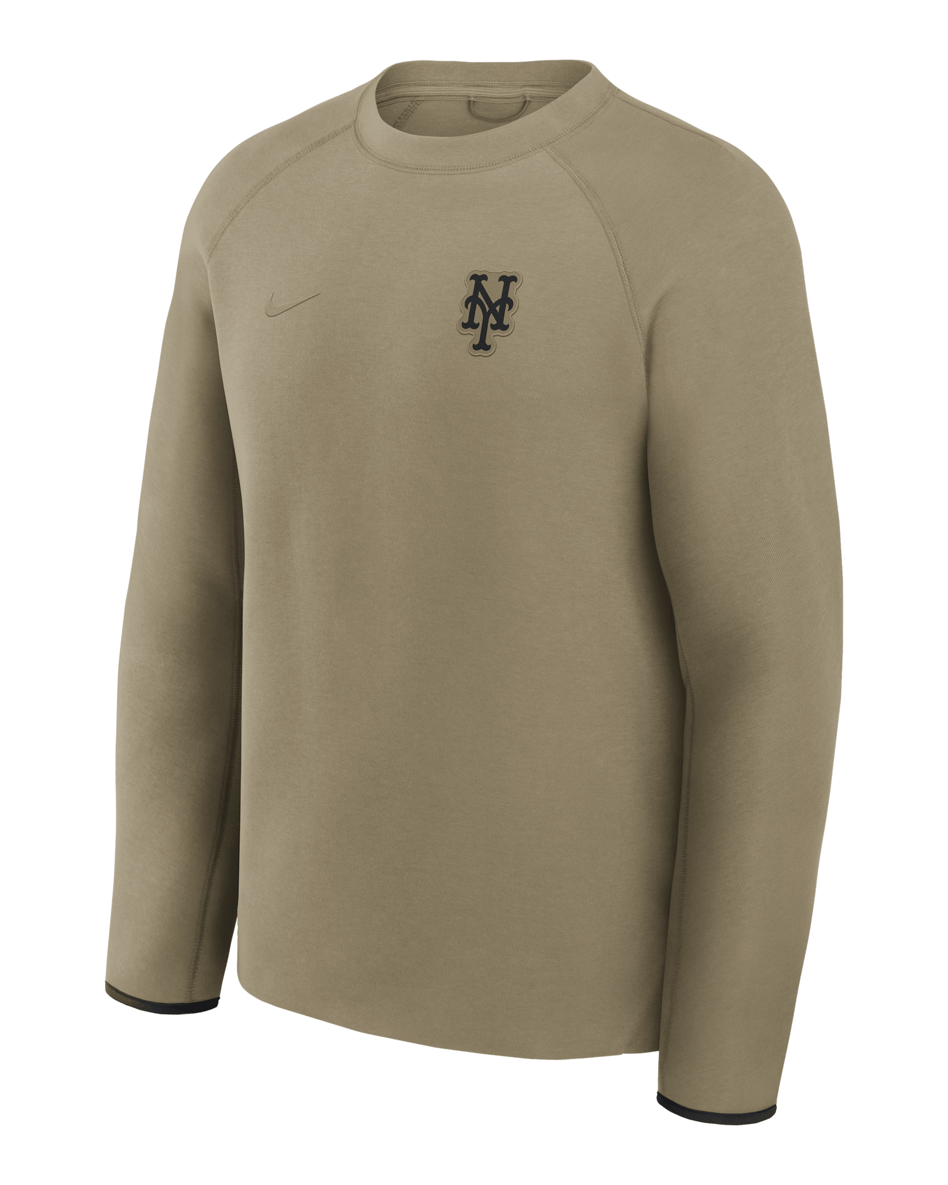 Sudadera de cuello redondo sin cierre Nike de la MLB para hombre New York Mets Tech Fleece - Oliva neutro