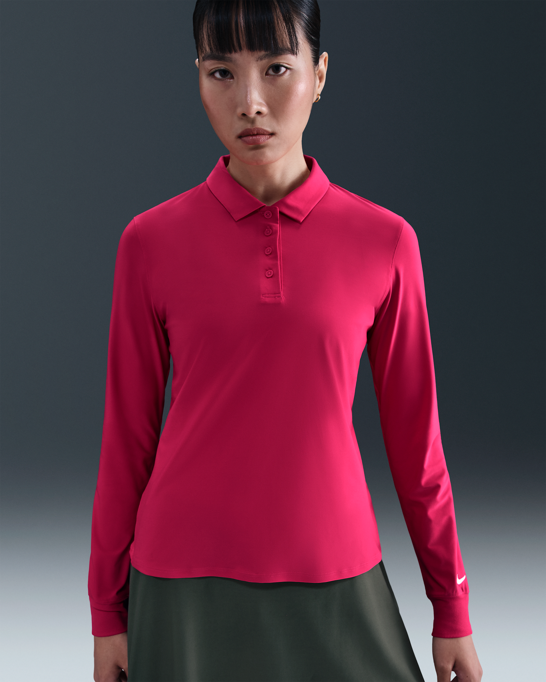 Polo a manica lunga Dri-FIT Nike Victory – Donna - Rush Pink/Bianco