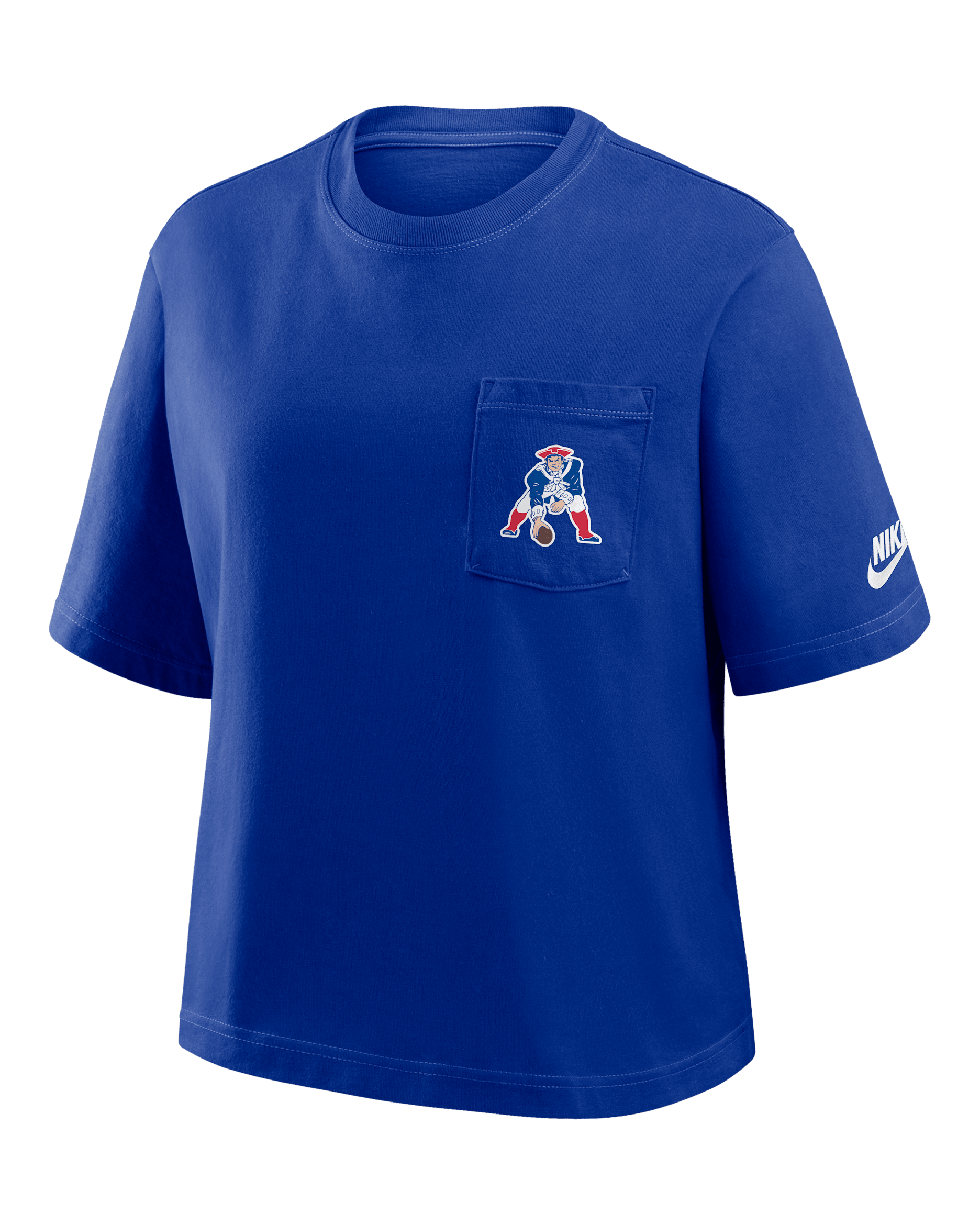 New England Patriots Rewind Pocket Boxy Women's Nike NFL T-Shirt - Navy