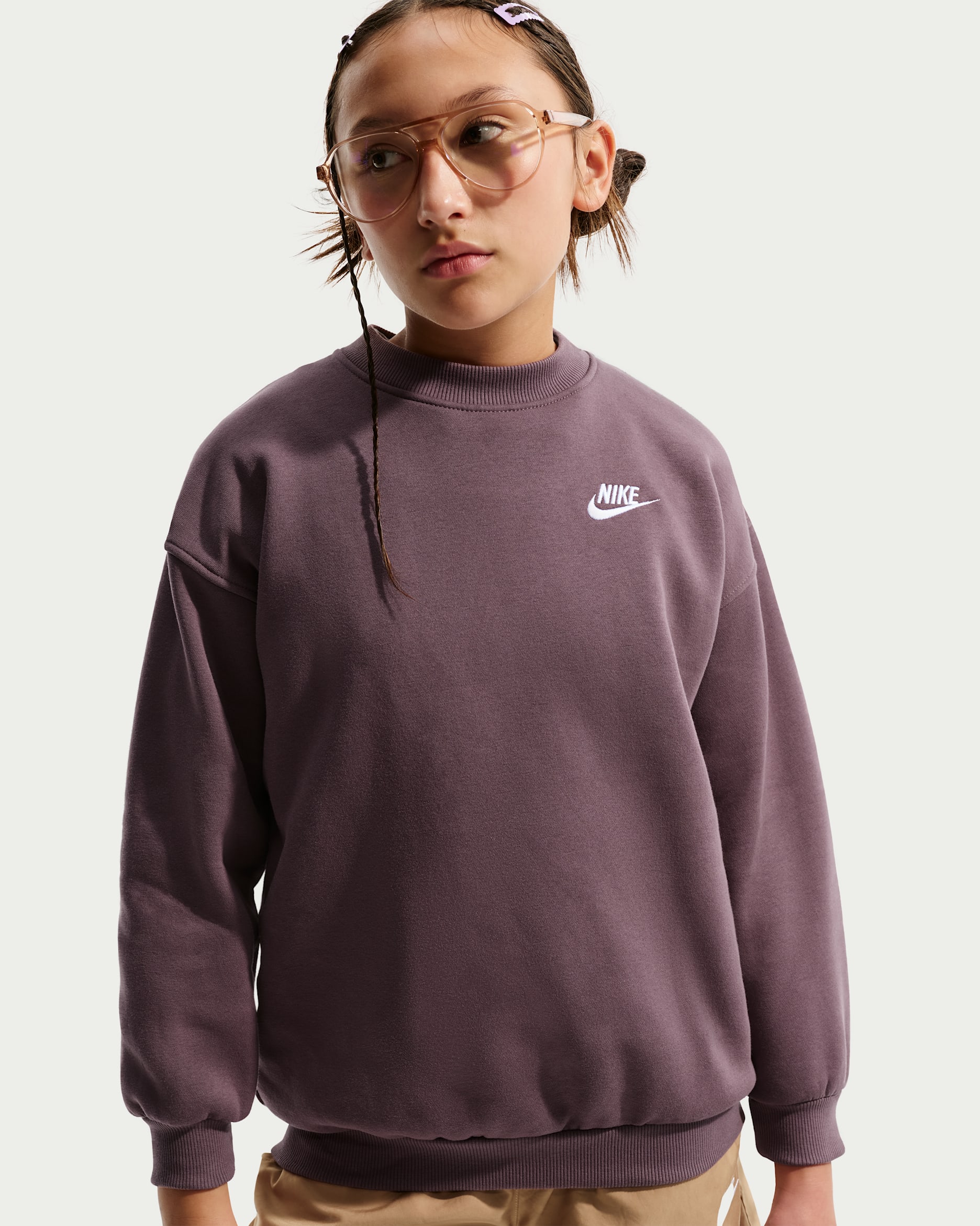 Nike Sportswear Club Fleece Older Kids' Oversized Sweatshirt - Tattoo/Tattoo/White