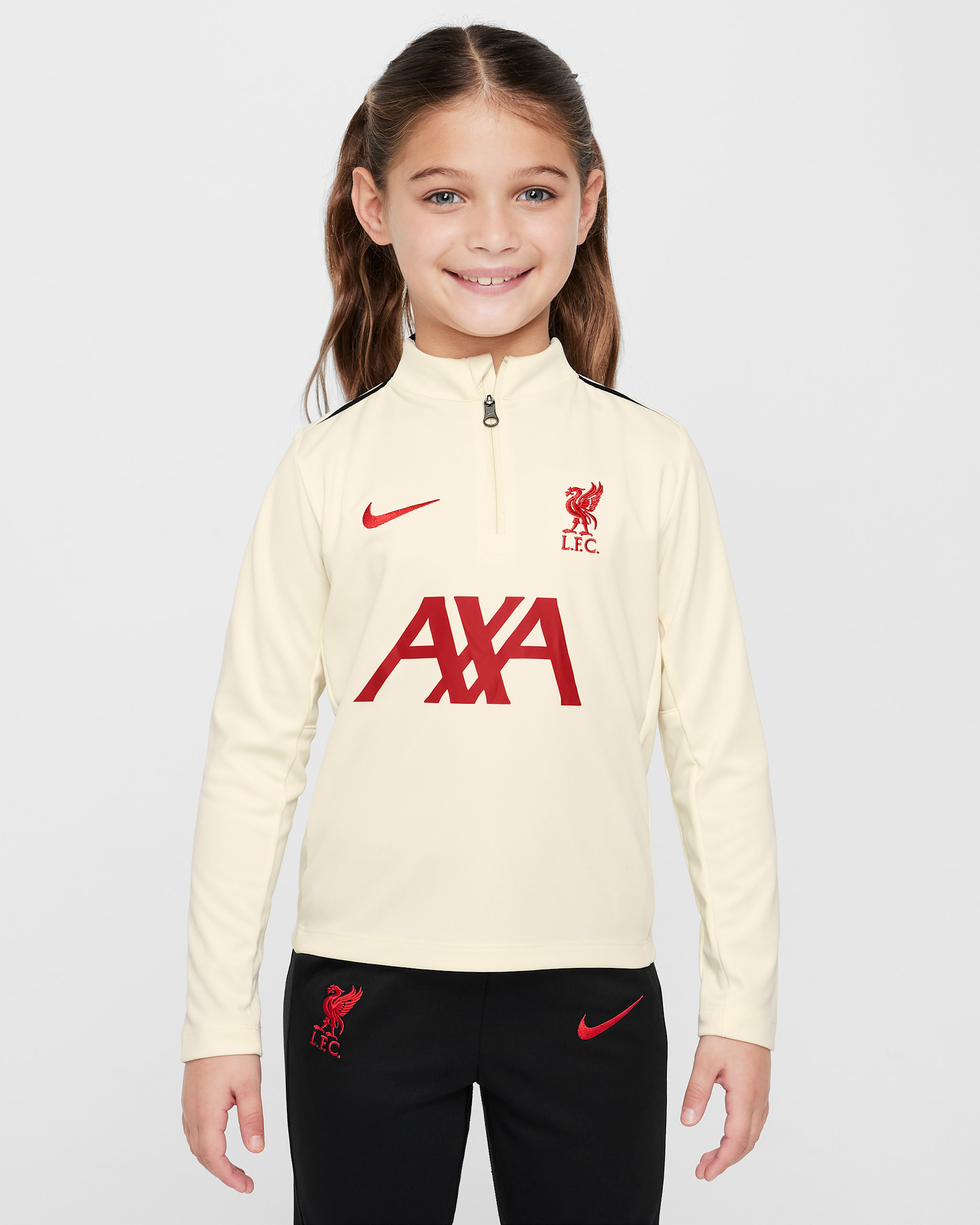 FC Liverpool Academy Pro Special Edition Nike Dri-FIT-Fußball-Trainingsoberteil (jüngere Kinder) - Coconut Milk/Schwarz/Gym Red