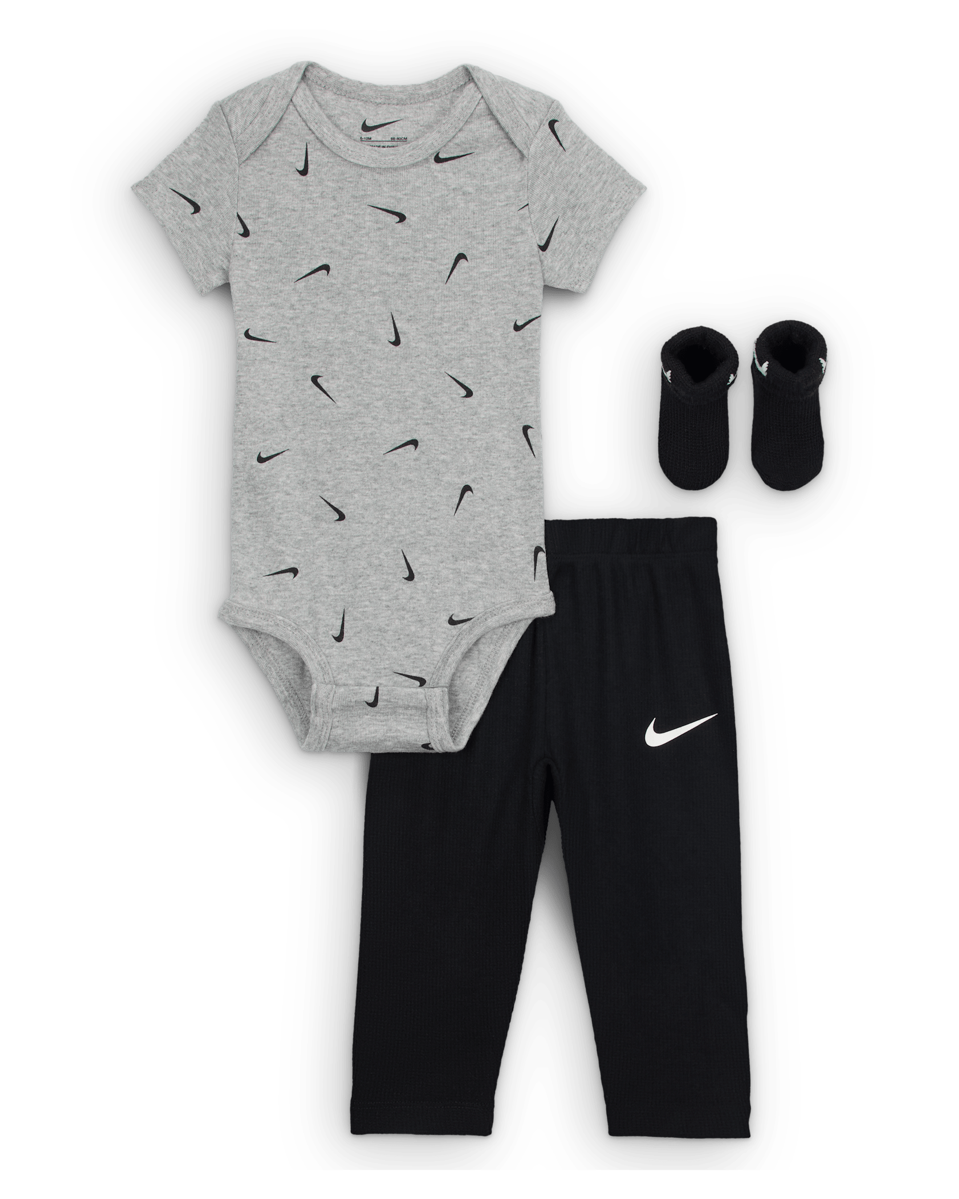 Conjunto de 3 piezas de body y pants con patrón tipo waffle para bebé Nike - Gris oscuro jaspeado