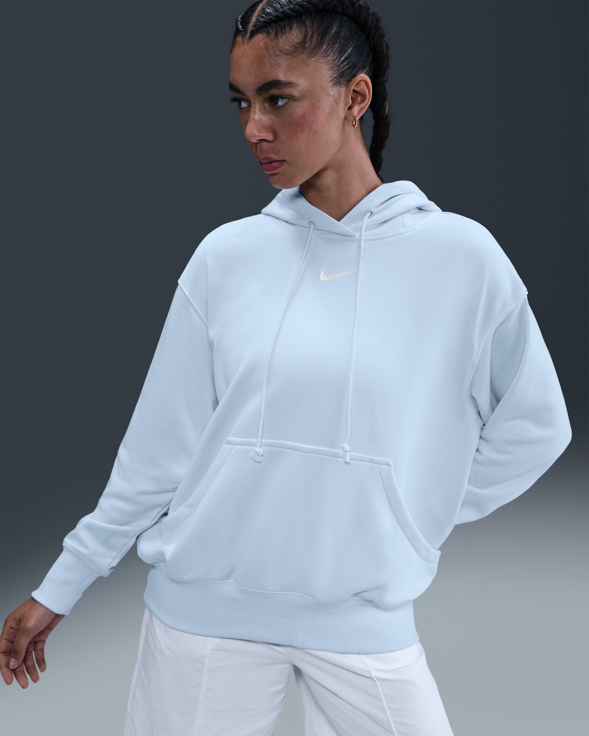 Sudadera con gorro sin cierre de French Terry oversized para mujer Nike Sportswear Phoenix Fleece - Tinte azul/Vela