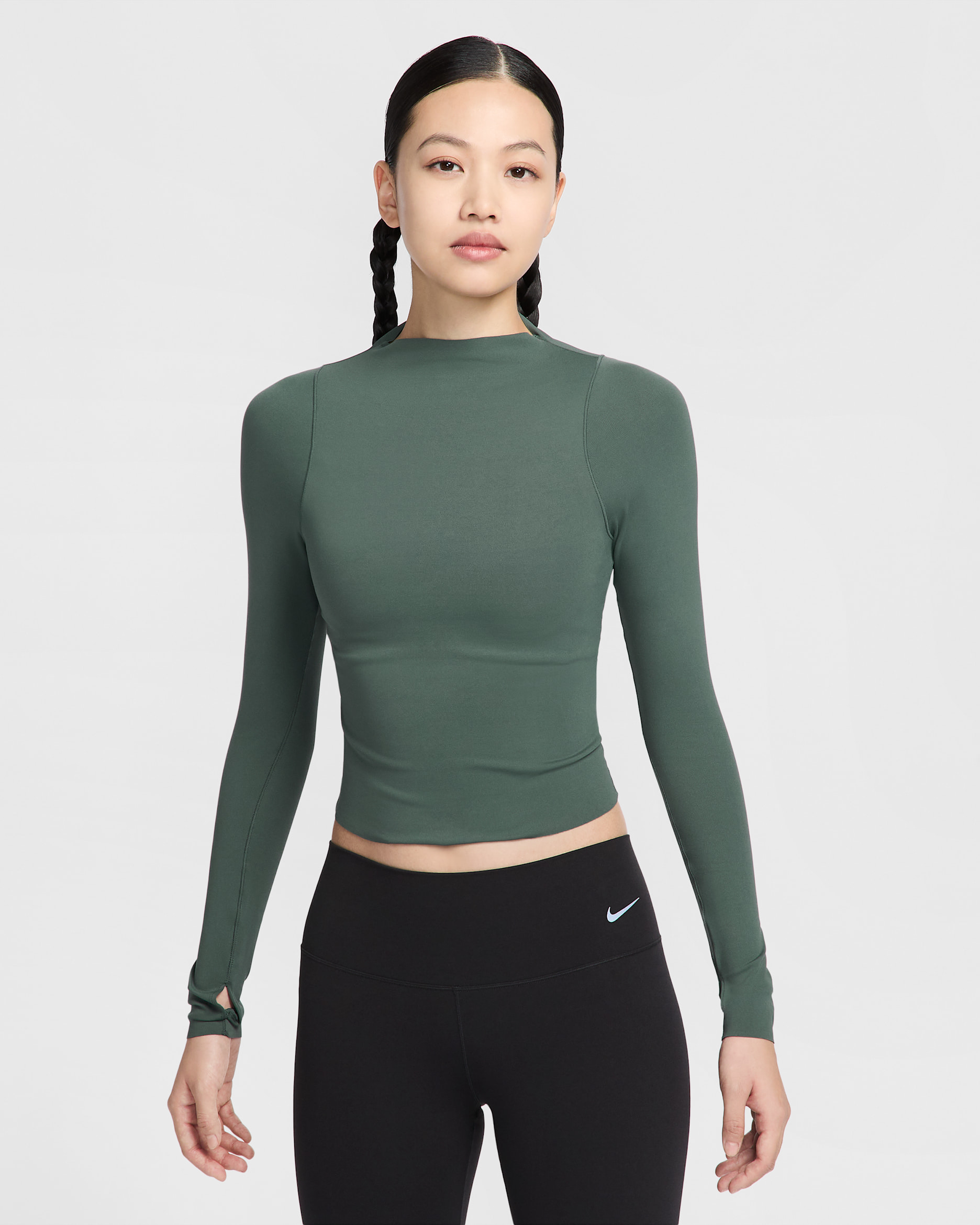 Nike Zenvy Women's Dri-FIT Long-Sleeve Top - Vintage Green/White