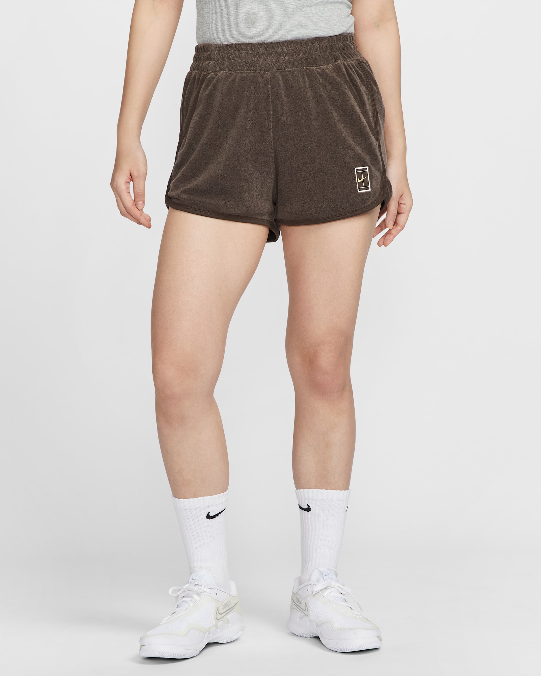 NikeCourt Heritage Women's Mid-Rise French Terry Tennis Shorts - Baroque Brown/Baroque Brown