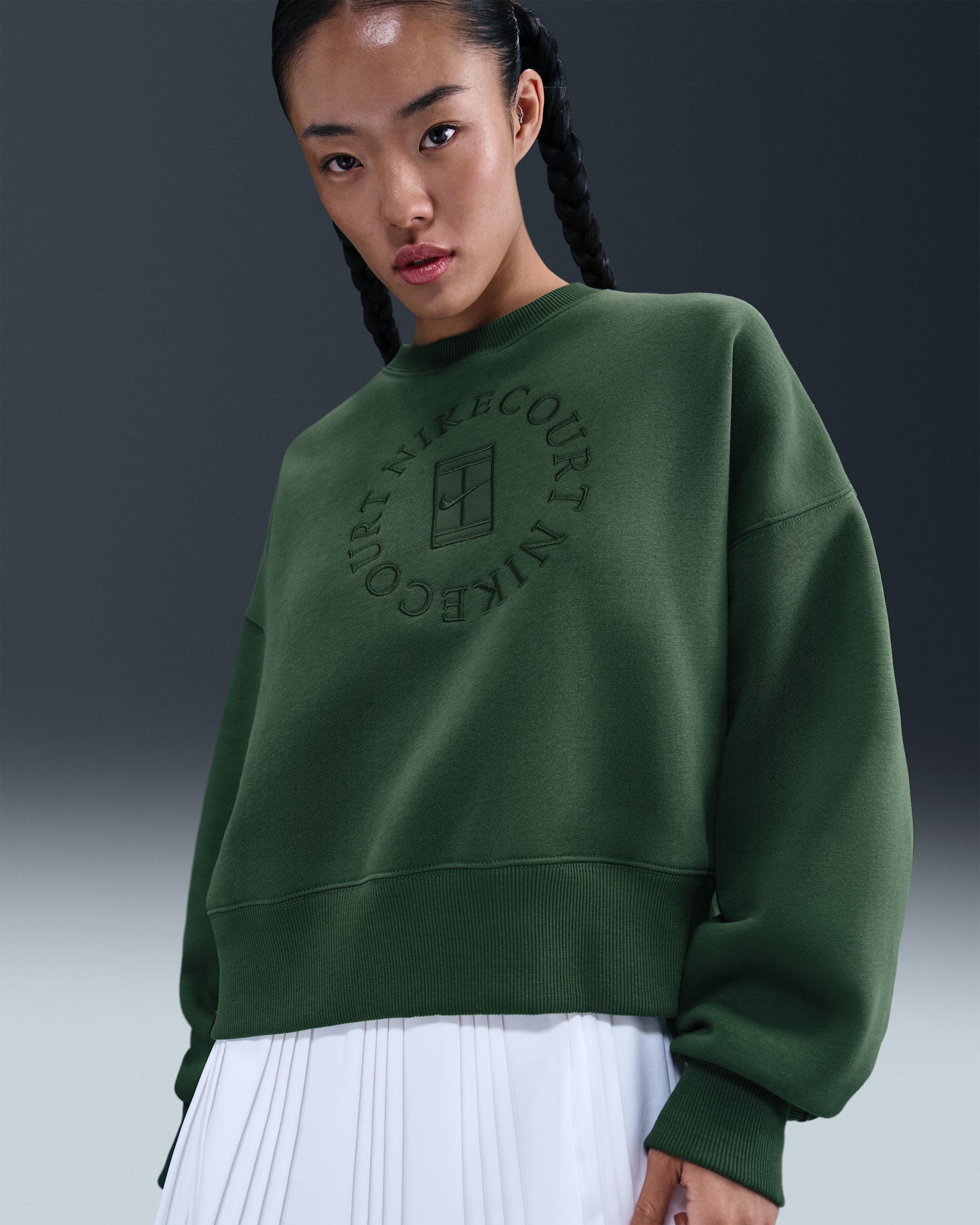 나이키코트 헤리티지 피닉스 플리스 여성 오버 오버사이즈 크루넥 스웻셔츠 - 퍼/코즈믹 본사이