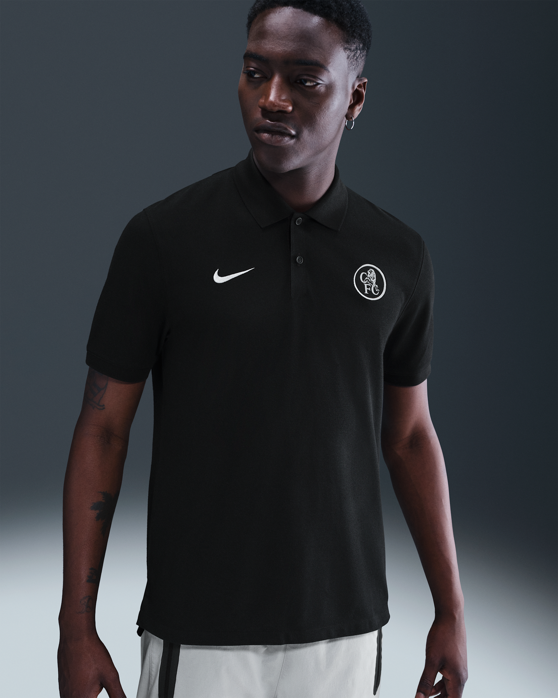 Chelsea F.C. The Nike Polo Third Men's Nike Dri-FIT Football Polo - Black/Black/Field Silver