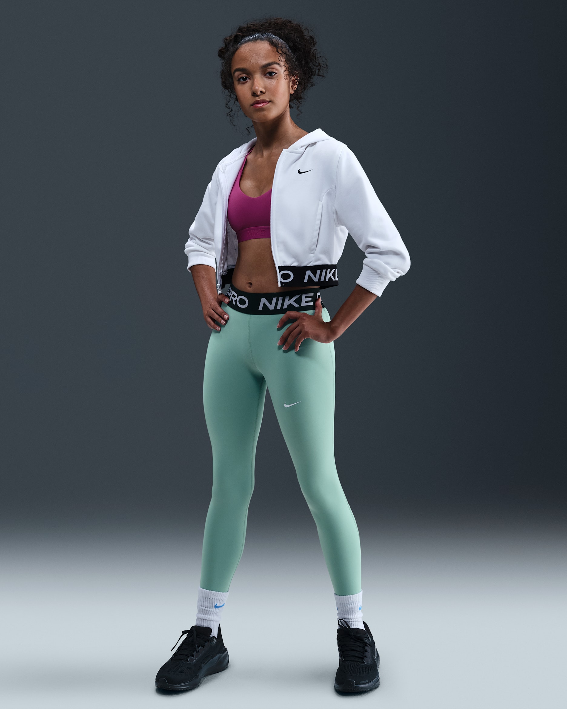 Nike Pro Girls' Mid-Rise Leggings - Cannon/Black/White