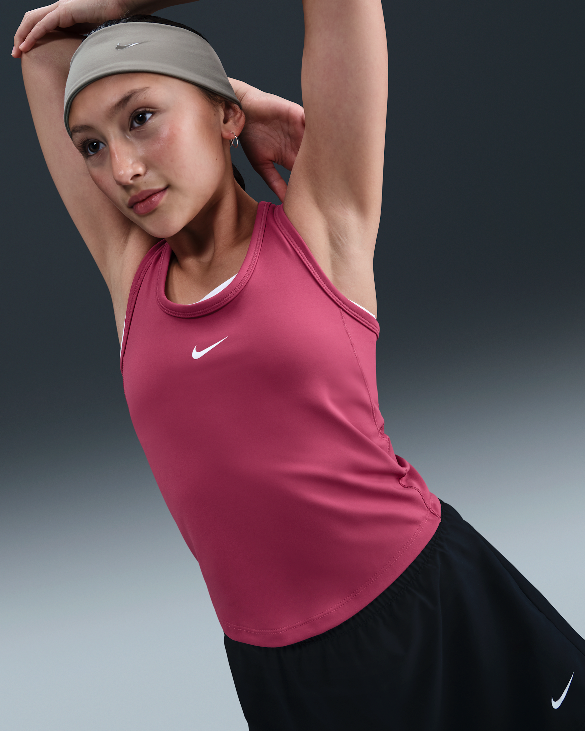 Nike One Fitted Older Kids' (Girls') Dri-FIT Tank Top - Sweet Beet/White