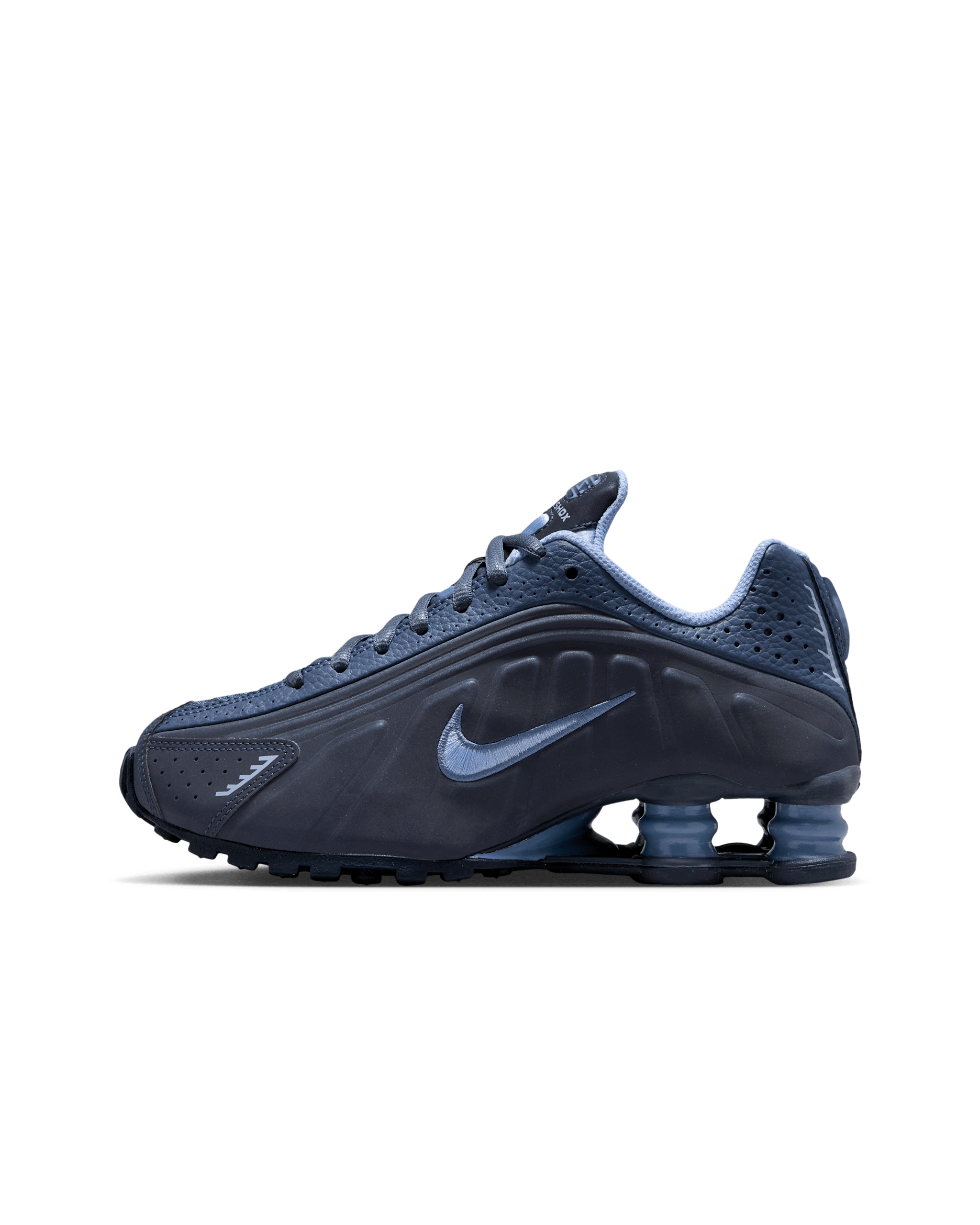 Tenis para niño grande Nike Shox R4 - Obsidiana/Azul difuso/Aluminio