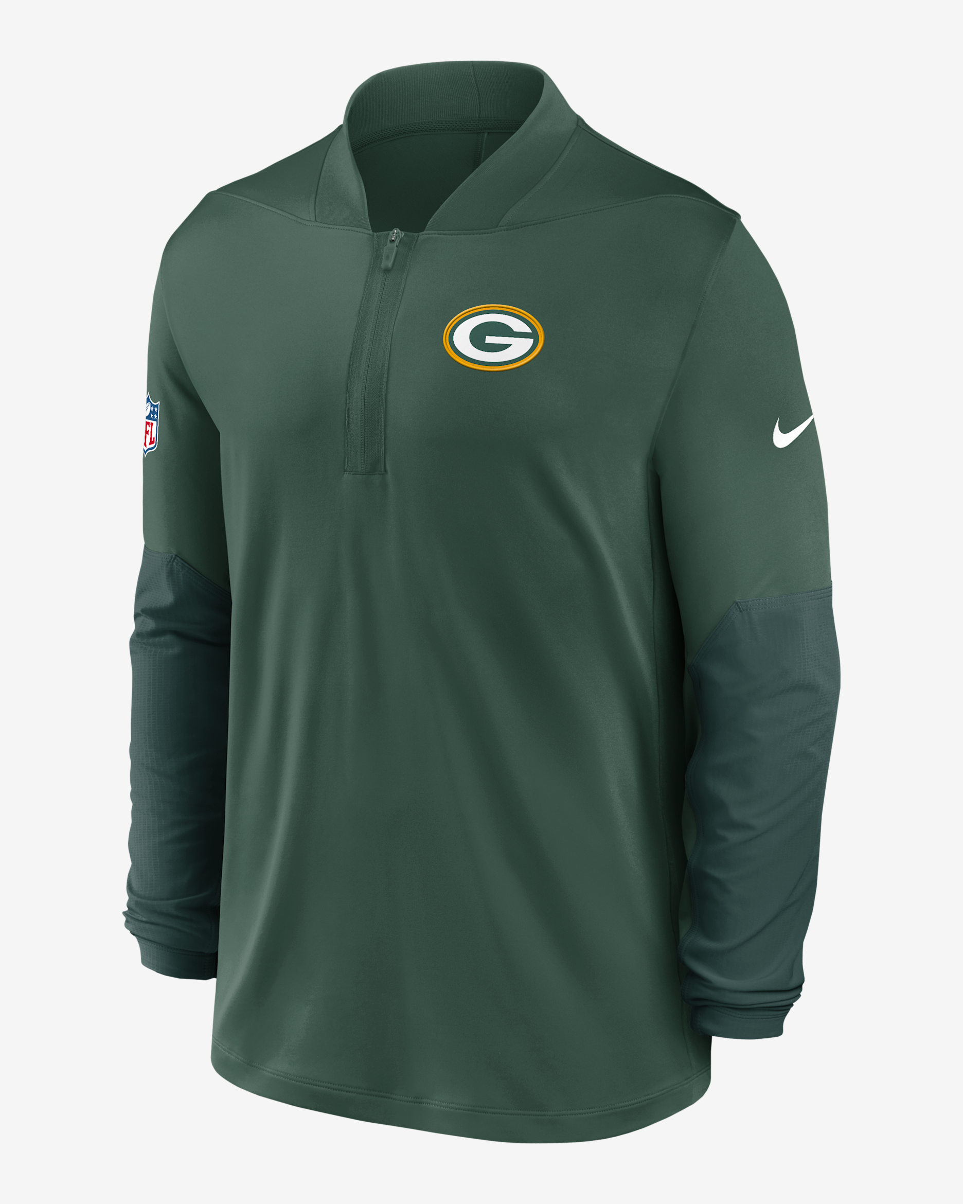 Playera Nike Dri-FIT de la NFL de medio cierre para hombre Green Bay Packers Feel the Pressure - Verde