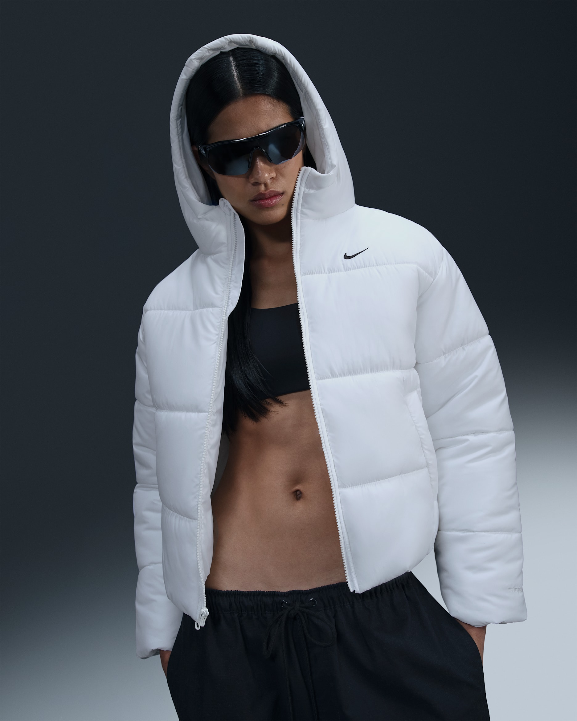 Nike Sportswear Classic Puffer Women's Therma-FIT Loose Hooded Jacket - White/Black