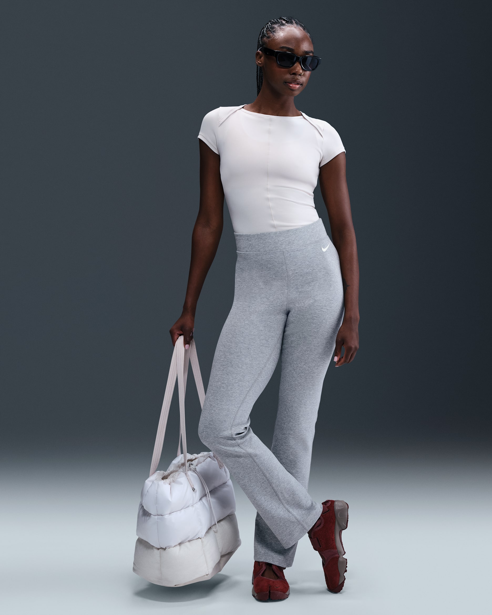 Nike Sportswear Classic Women's High-Waisted Bootcut Pants - Dark Grey Heather/Sail