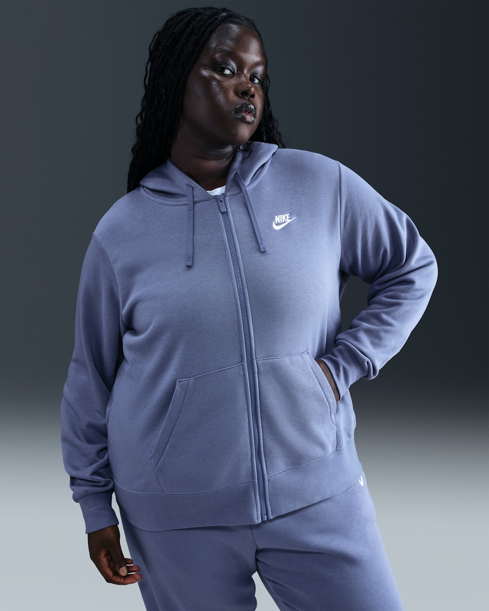 Nike Sportswear Club Fleece Women's Full-Zip Hoodie (Plus Size) - World Indigo/White