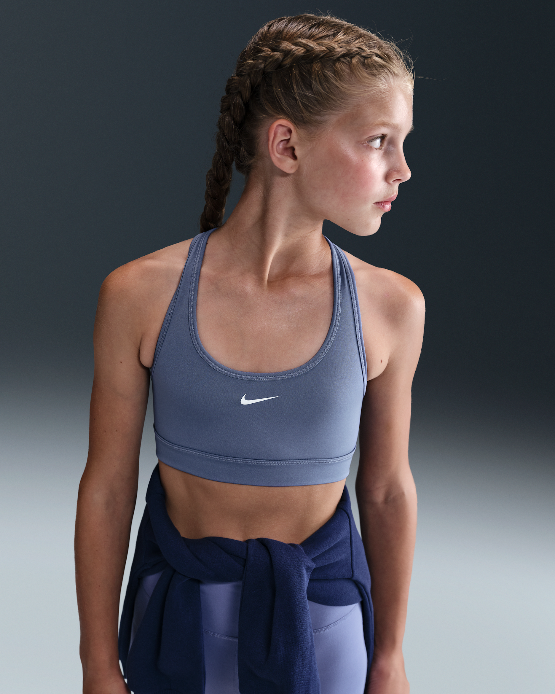 Nike Swoosh Girls' Sports Bra - World Indigo/White