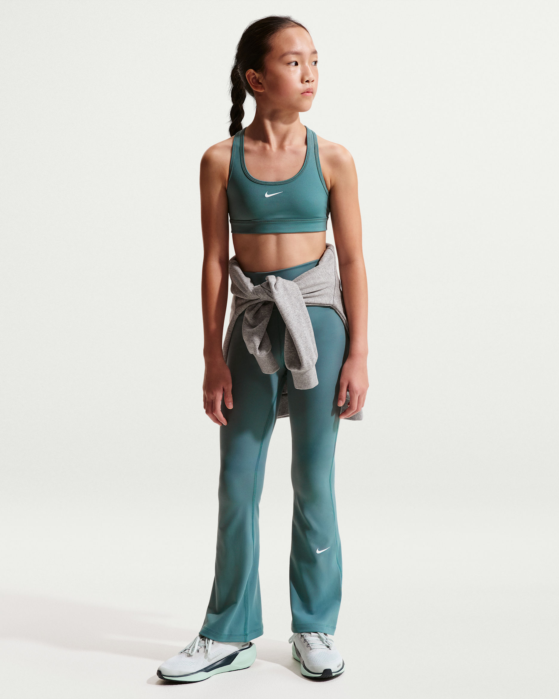 Nike One Girls' Dri-FIT Flared Leggings - Mineral Slate/White