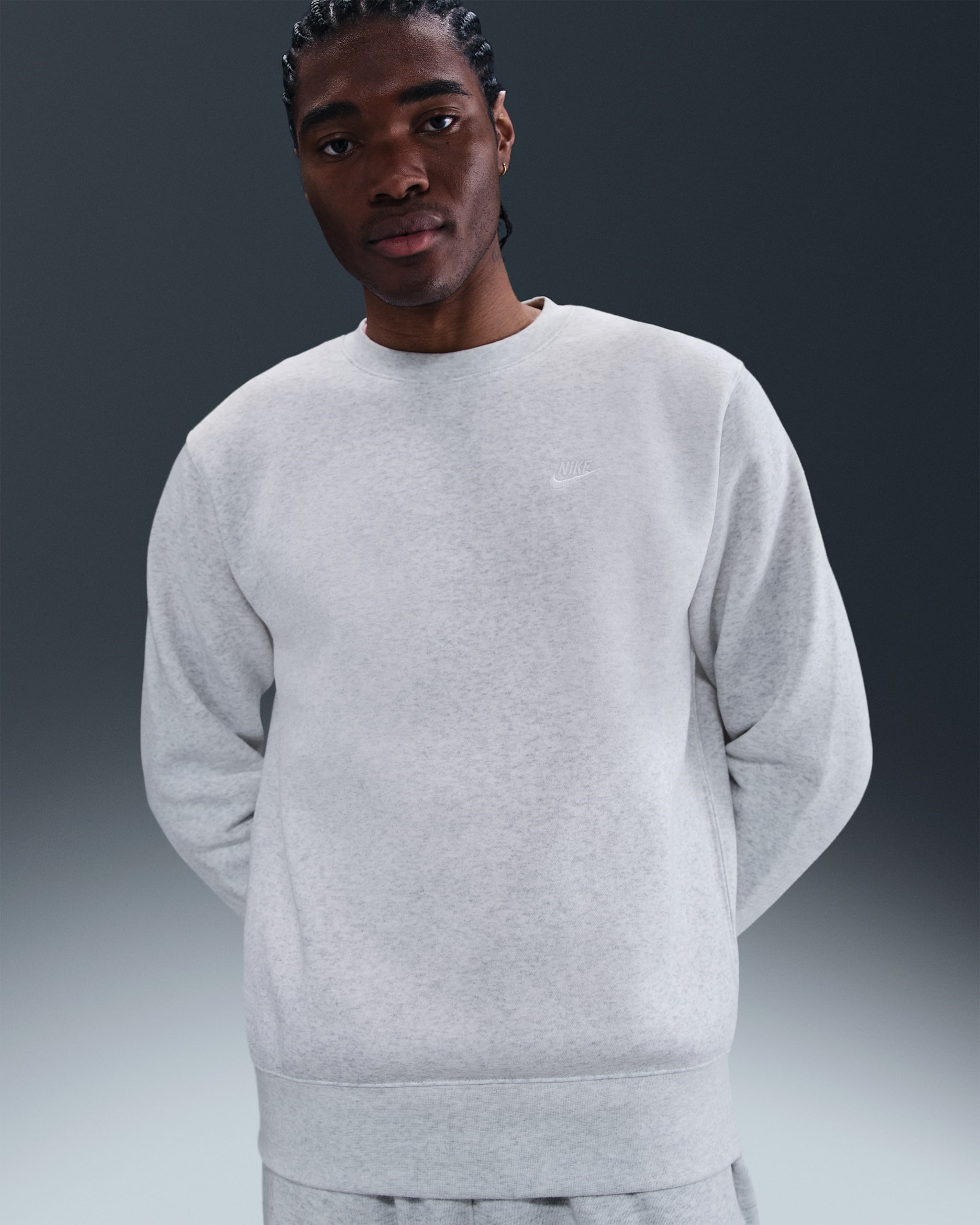 Nike Club Men's Fleece Crew - Birch Heather/White