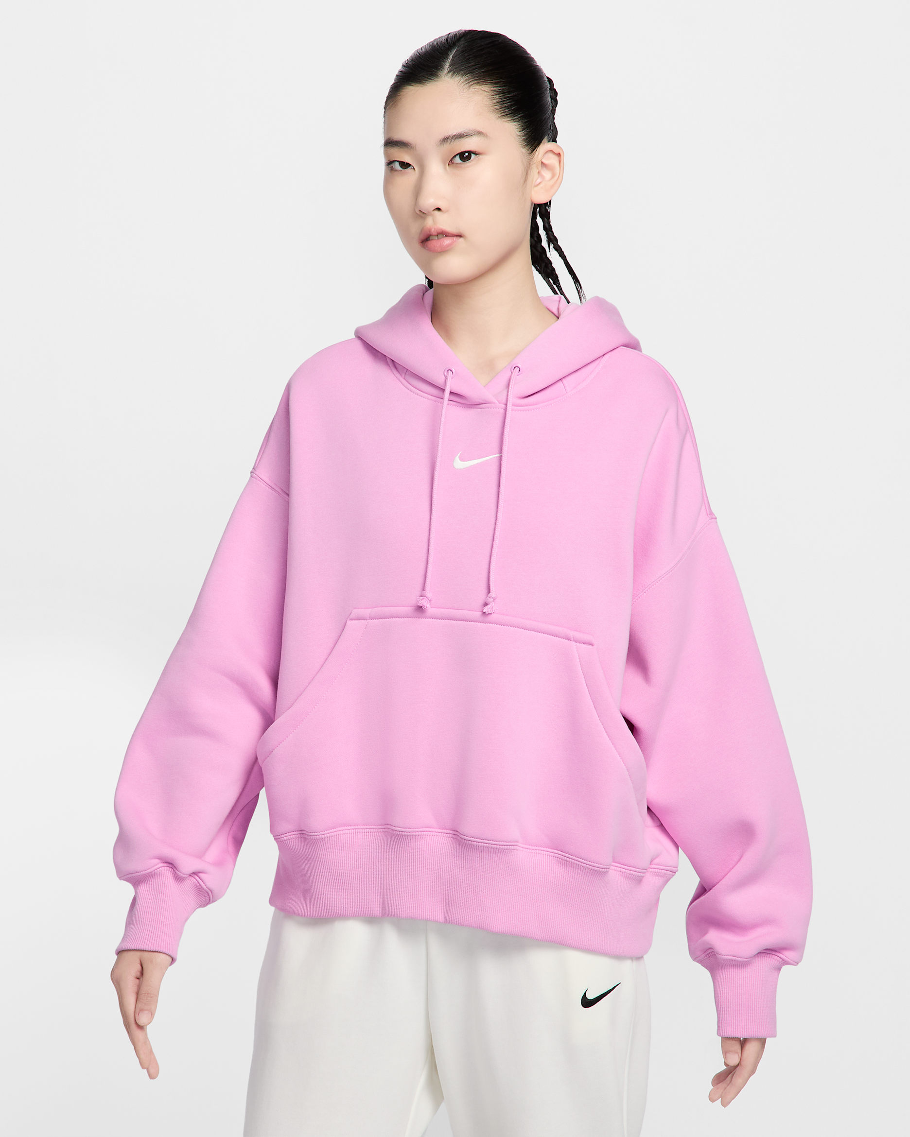 ナイキ スポーツウェア フェニックス フリース ウィメンズ オーバーオーバーサイズド プルオーバー パーカー - ビヨンドピンク/セイル