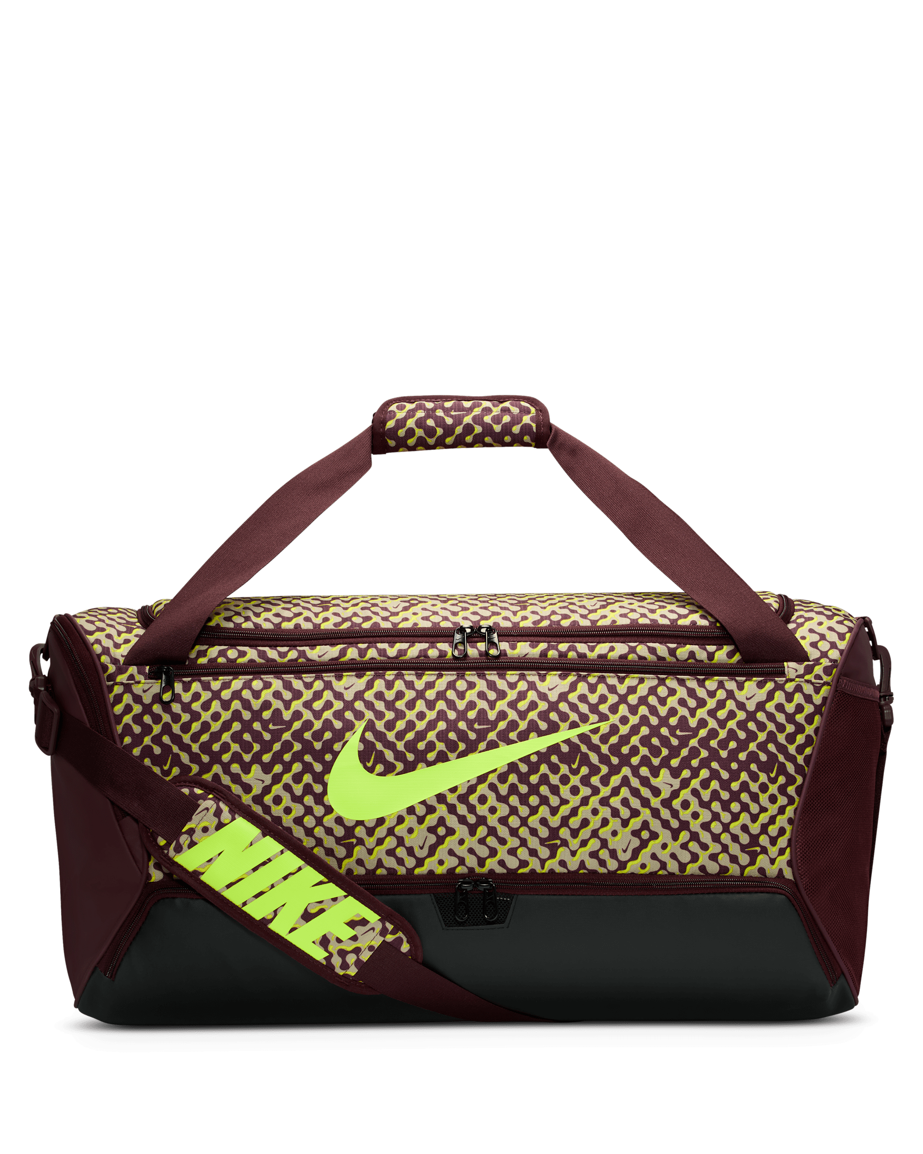Nike Brasilia Duffel Bag (Medium, 60L) - Burgundy Crush/Black/Volt