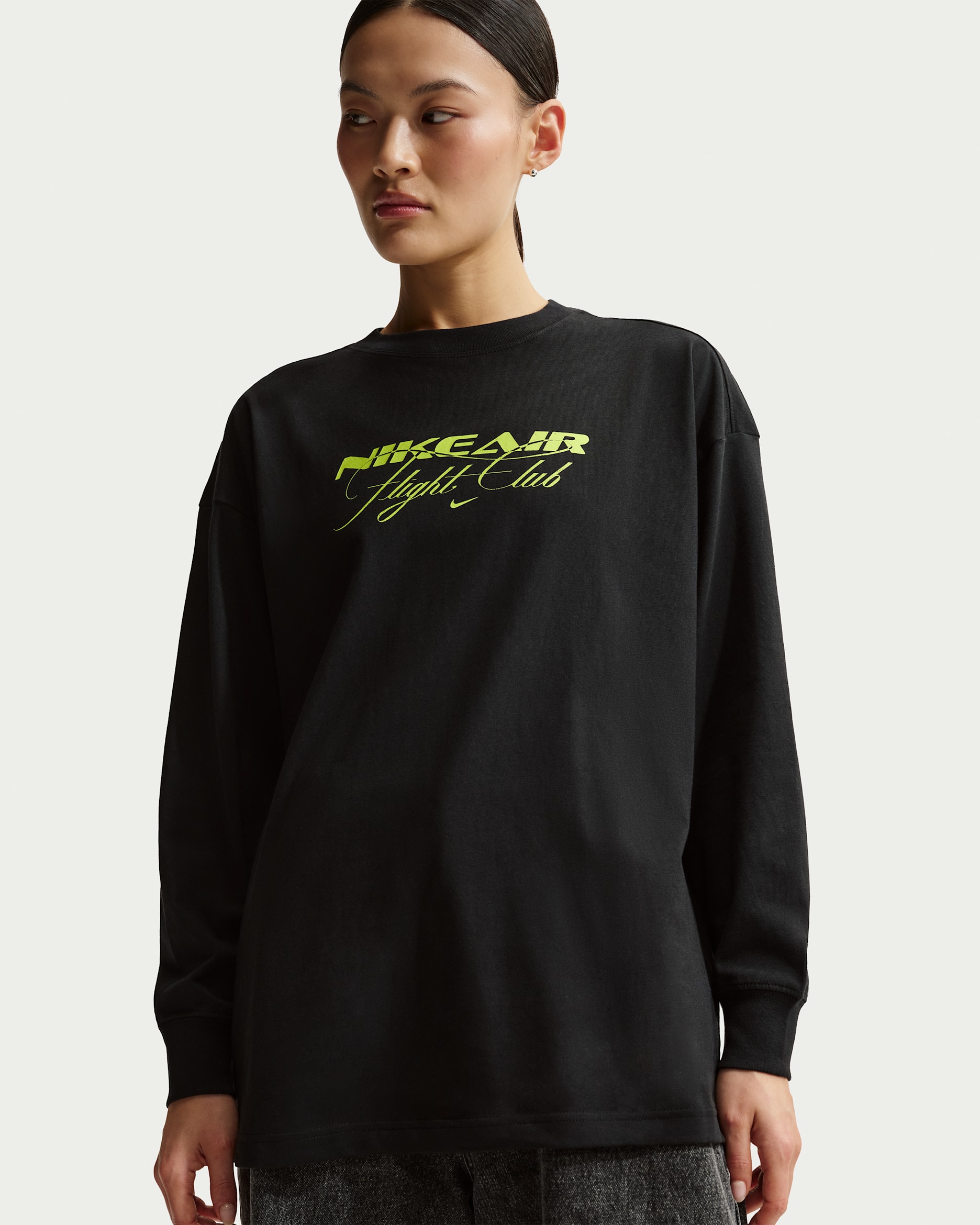 나이키 스포츠웨어 여성 오버사이즈 긴팔 티셔츠 - 블랙