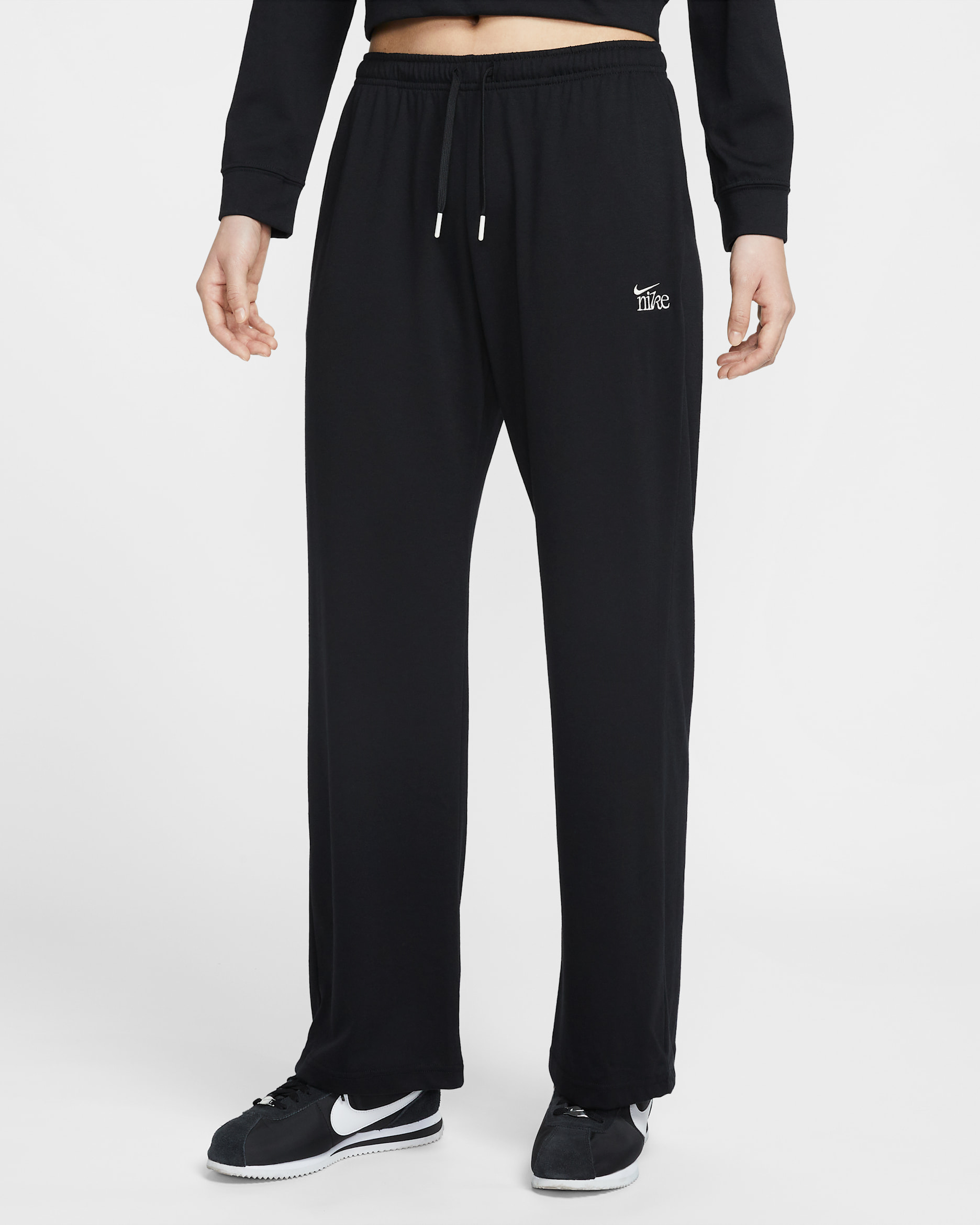 Nike Sportswear Chill Knit Women's Mid-Rise Lightweight Open-Hem Trousers - Black/Chalk