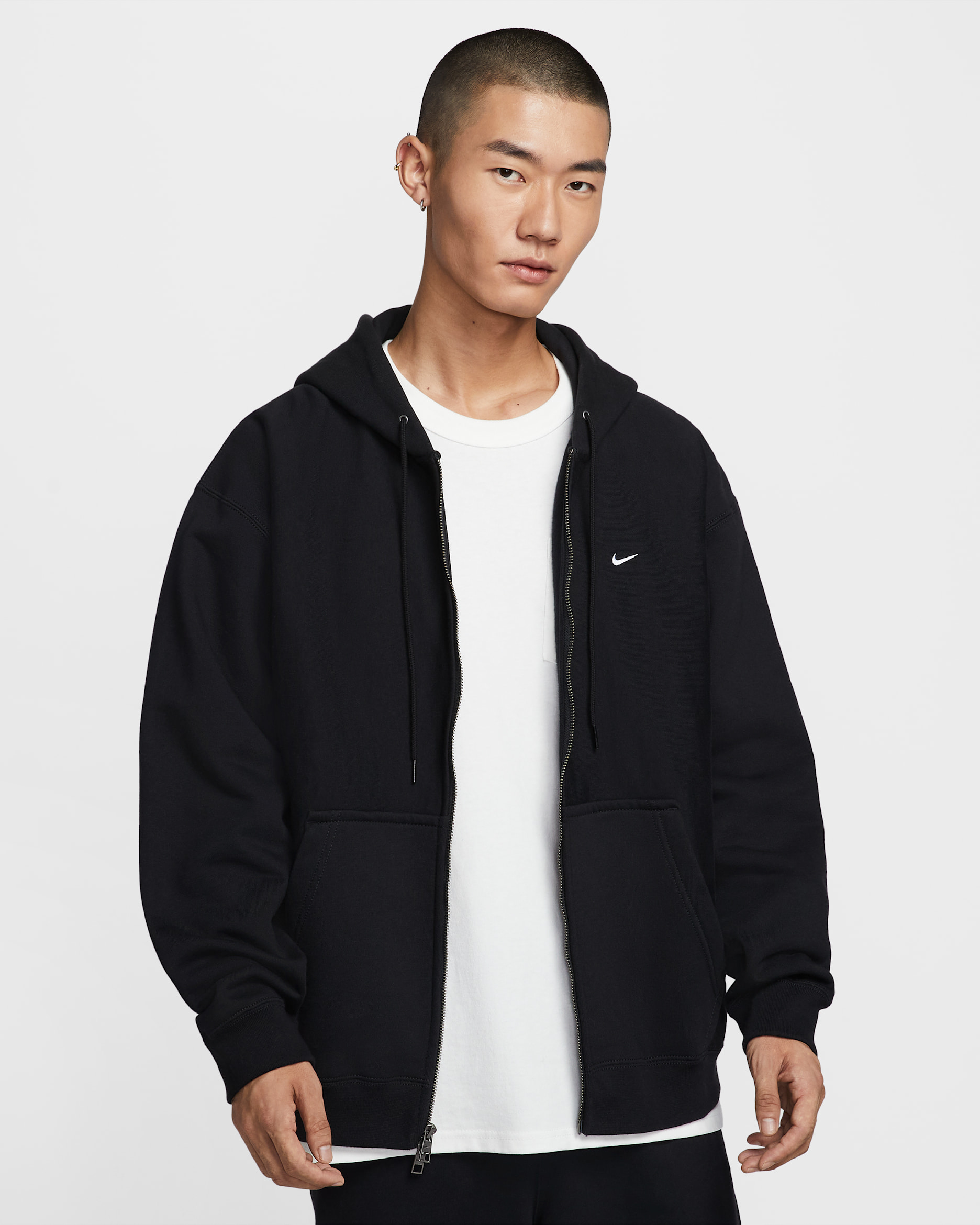 Nike Solo Swoosh Men's Full-Zip Fleece Hoodie - Black/Black/White