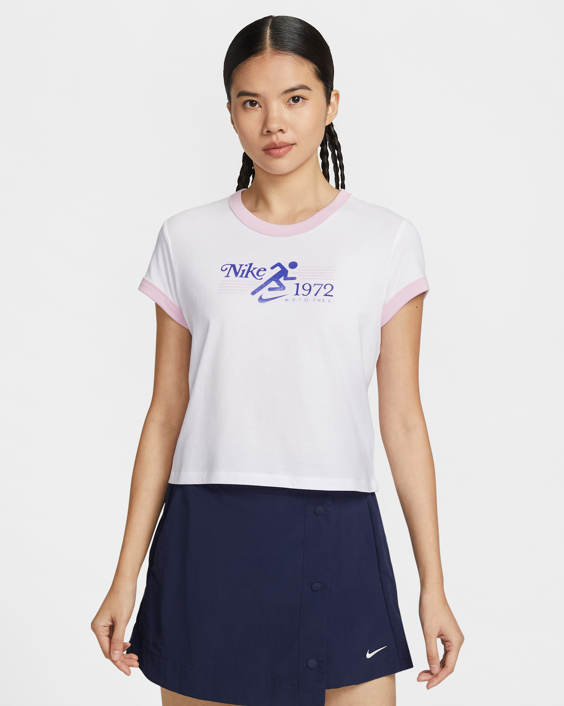 나이키 스포츠웨어 여성 링거 티셔츠 - 화이트/라이트 아틱 핑크/패러마운트 블루