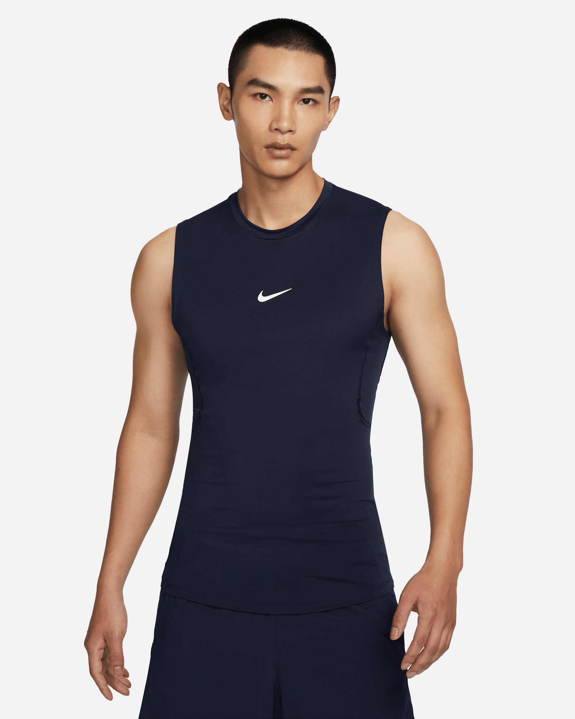 Nike Pro Men's Dri-FIT Tight Sleeveless Fitness Top - Obsidian/White