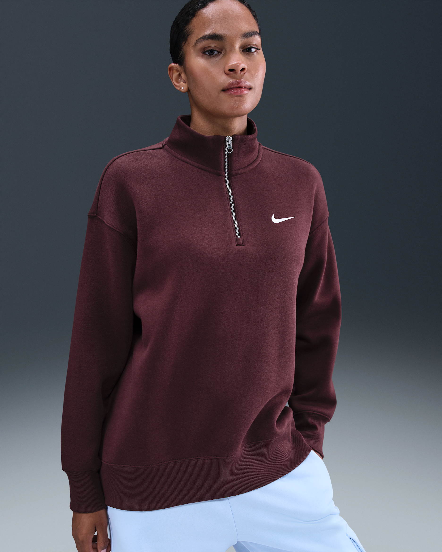 Sudadera oversized con cierre de 1/4 para mujer Nike Sportswear Phoenix Fleece - Burdeos enérgico/Vela