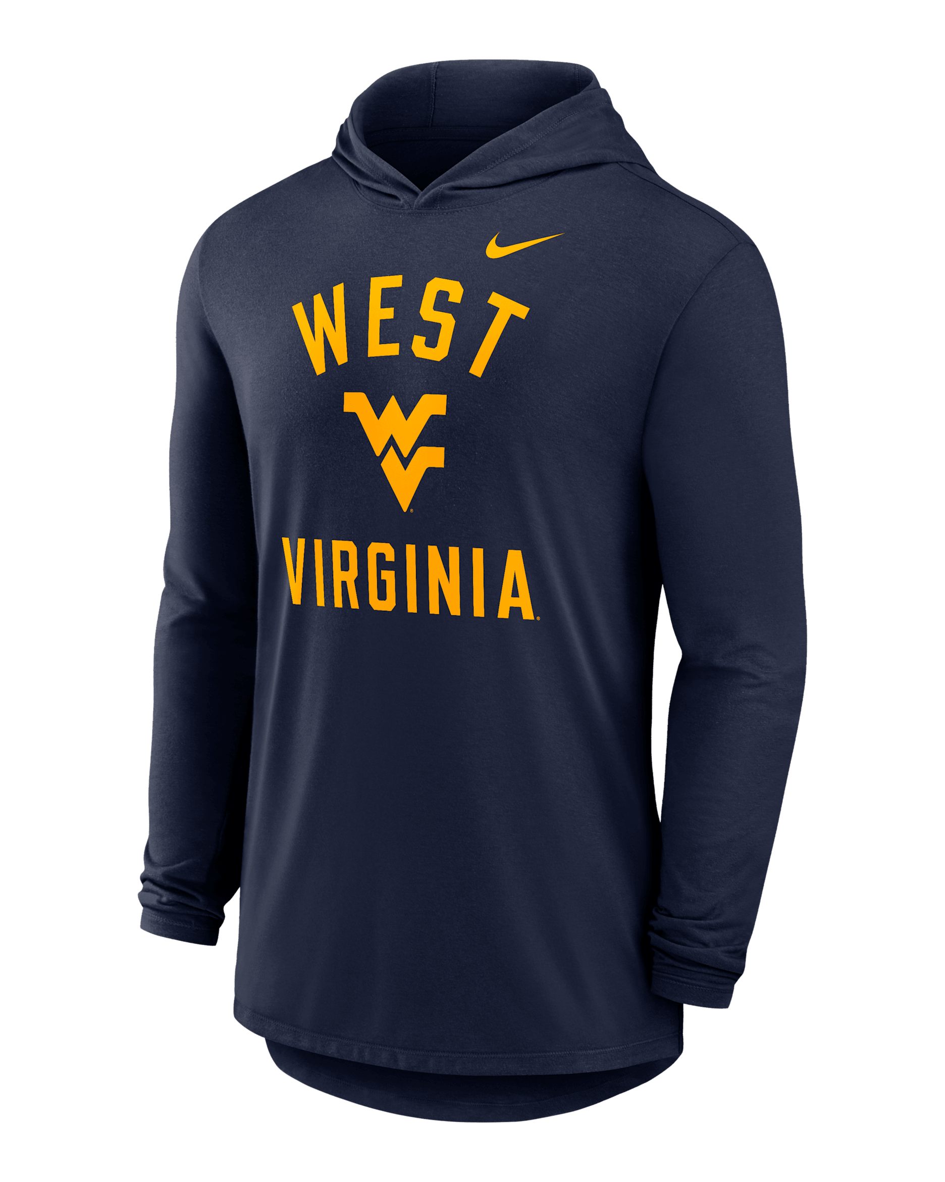 West Virginia Campus Arch Men's Nike Dri-FIT College Long-Sleeve Hooded T-Shirt - Navy