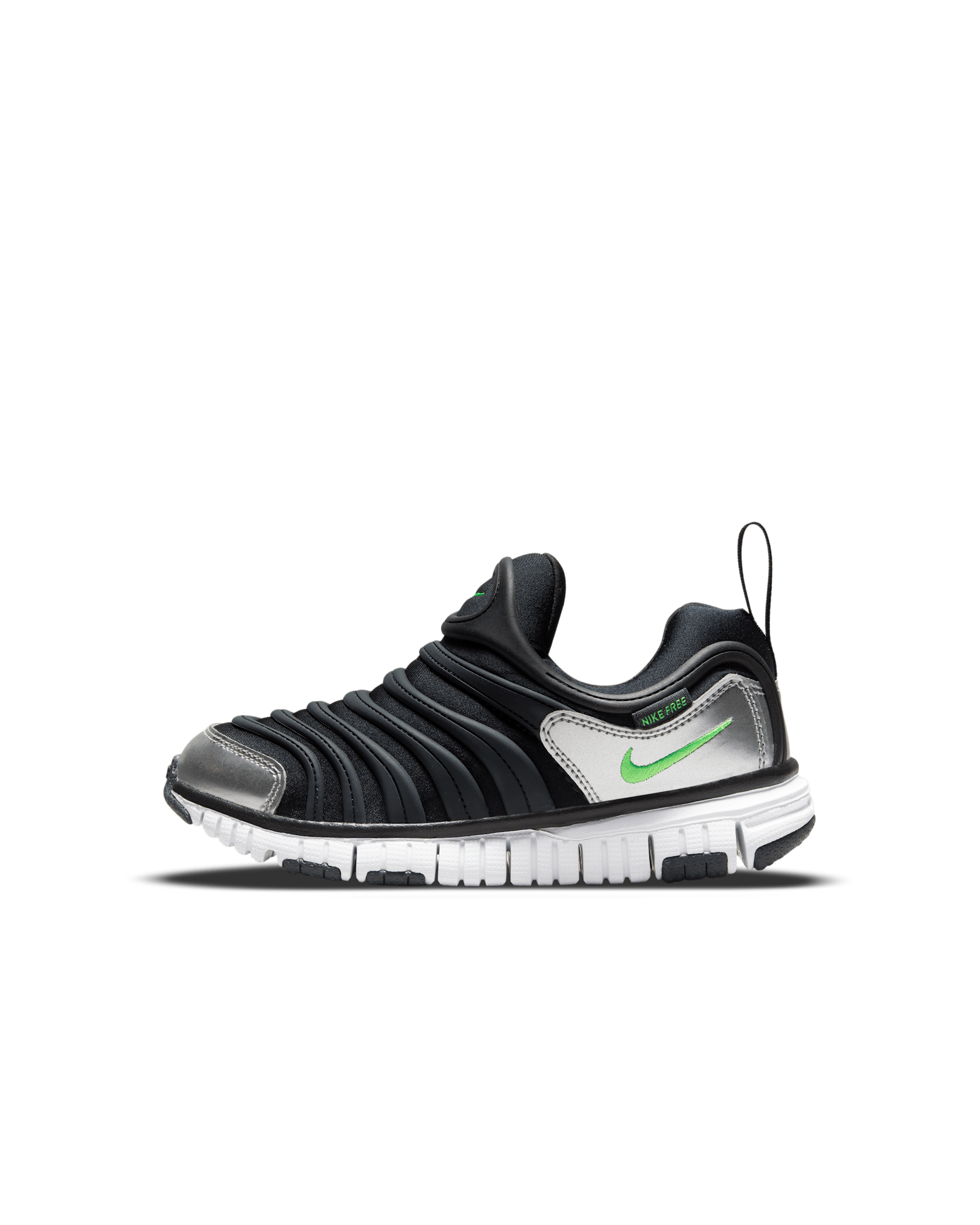 Nike Dynamo Free Younger Kids' Easy On/Off Shoes - Black/Dark Smoke Grey/Chrome/Green Strike