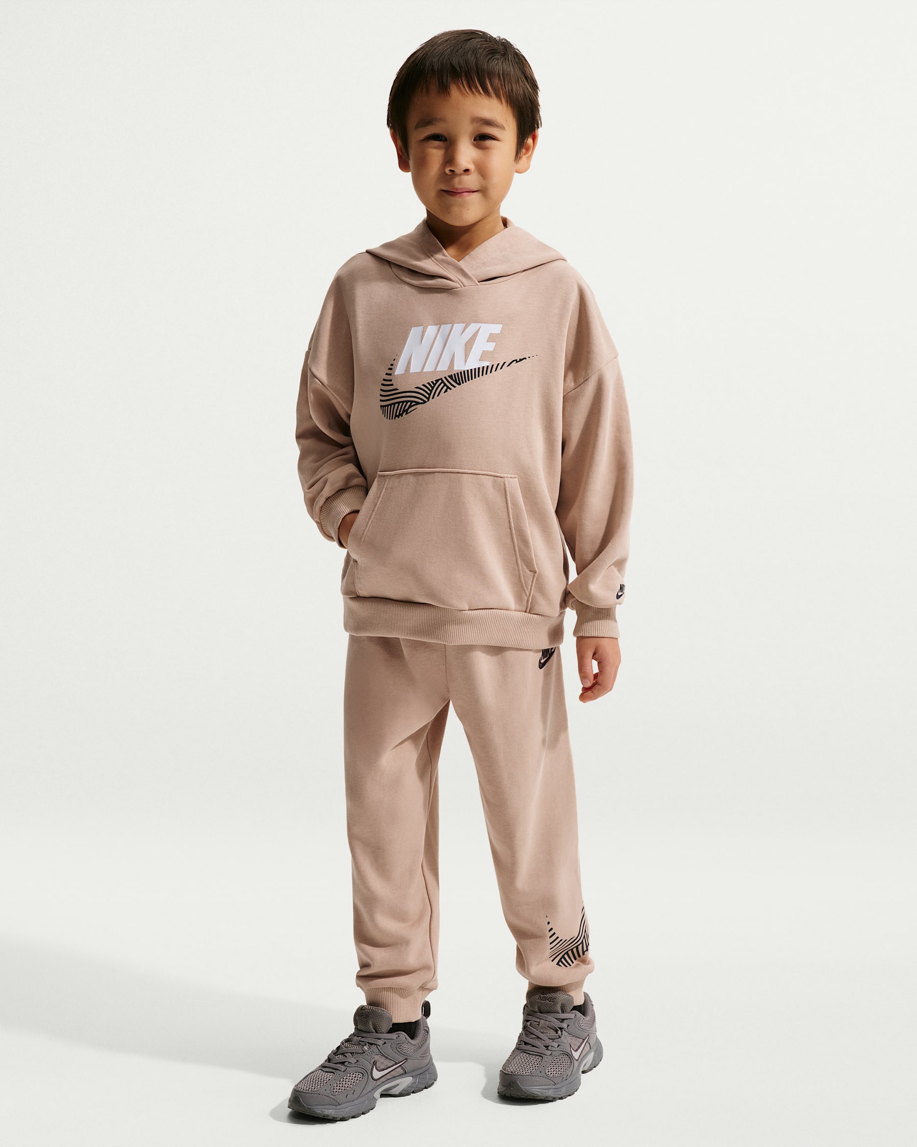 Nike Sportswear In The Zone Little Kids' 2-Piece Oversized French Terry Pullover Set - Brown