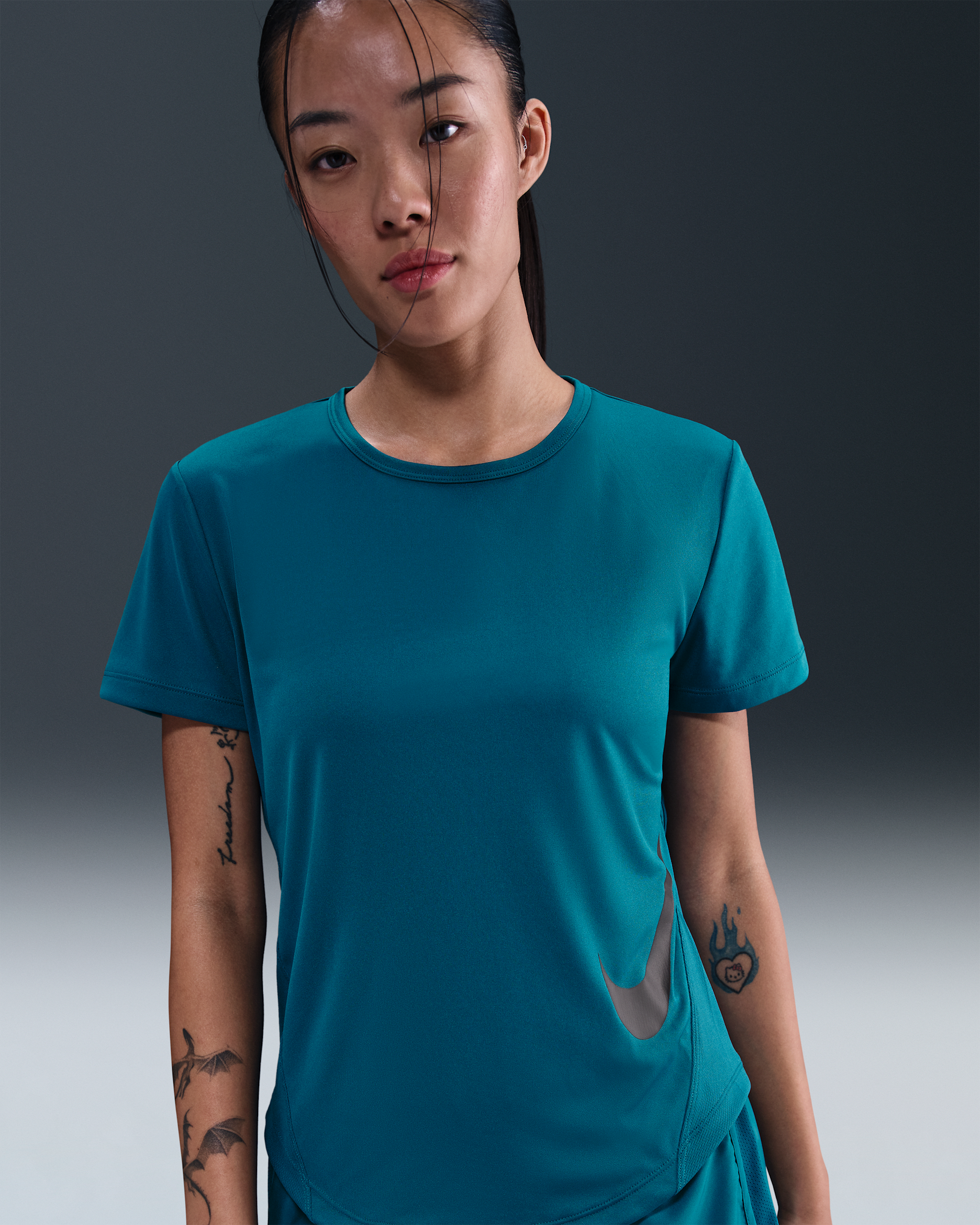Nike Tempo Swoosh Run Women's Dri-FIT Short-Sleeve Running Top - Green Abyss/Black