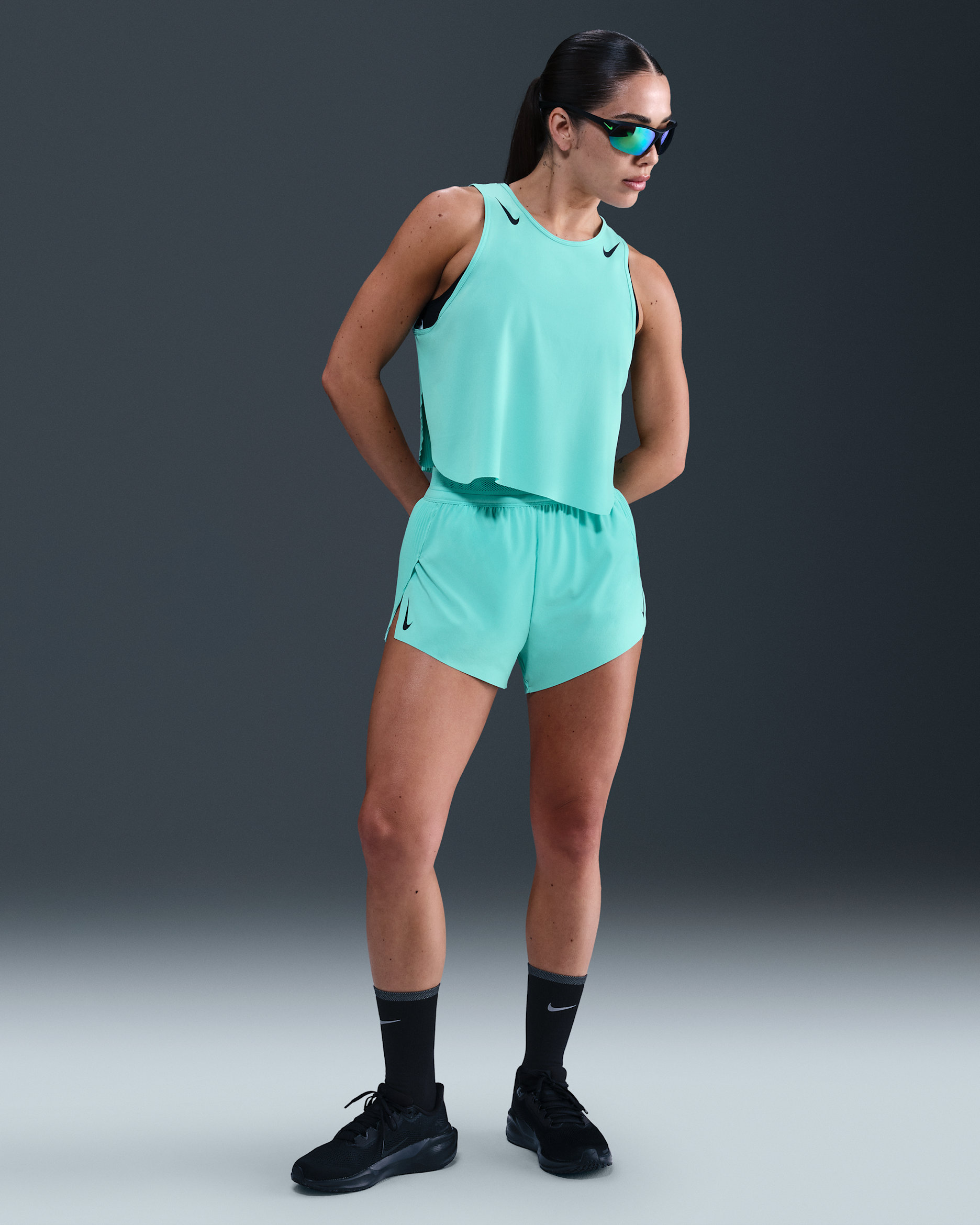 Nike AeroSwift Women's Dri-FIT ADV Mid-Rise 7.5cm (approx.) Brief-Lined Running Shorts - Hyper Turquoise/Black