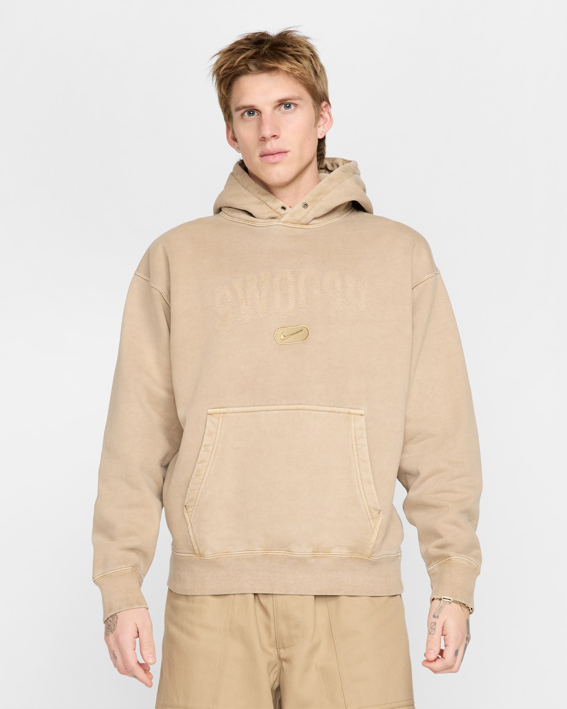 Sudadera con gorro sin cierre de tejido Fleece para hombre Nike Solo Swoosh - Beige paracaídas