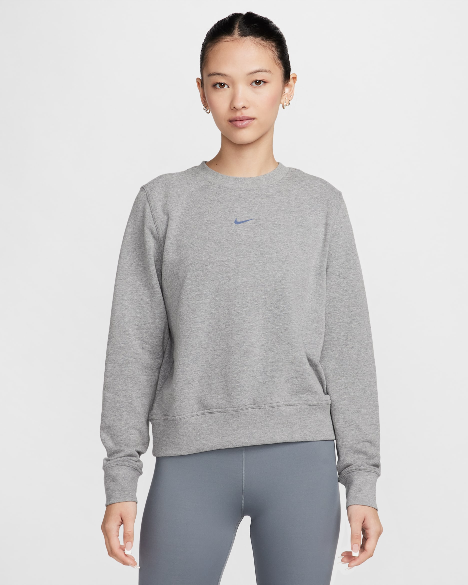 Nike Dri-FIT One Women's Crew-Neck French Terry Sweatshirt - Carbon Heather/White