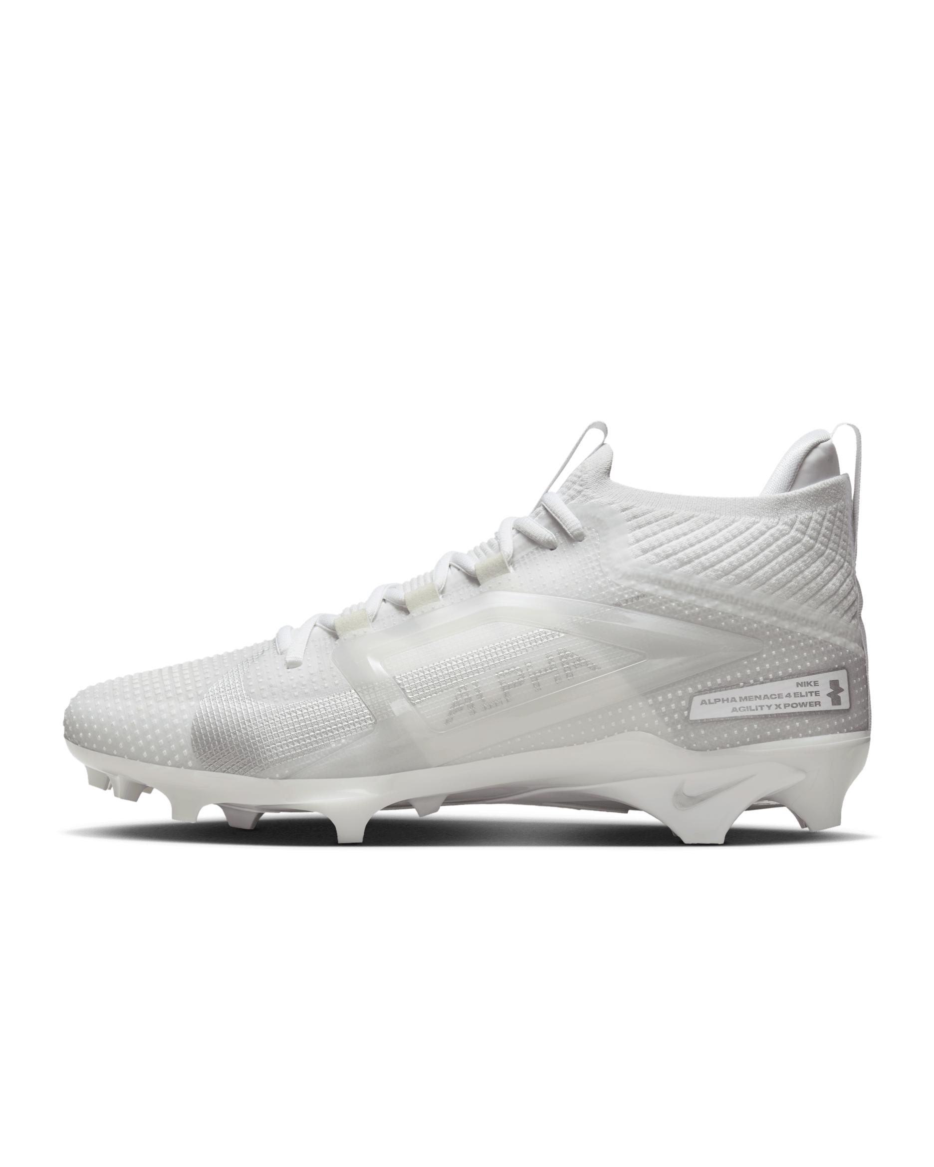Tacos  de fútbol americano Nike Alpha Menace 4 Elite - Blanco/Plata metalizado
