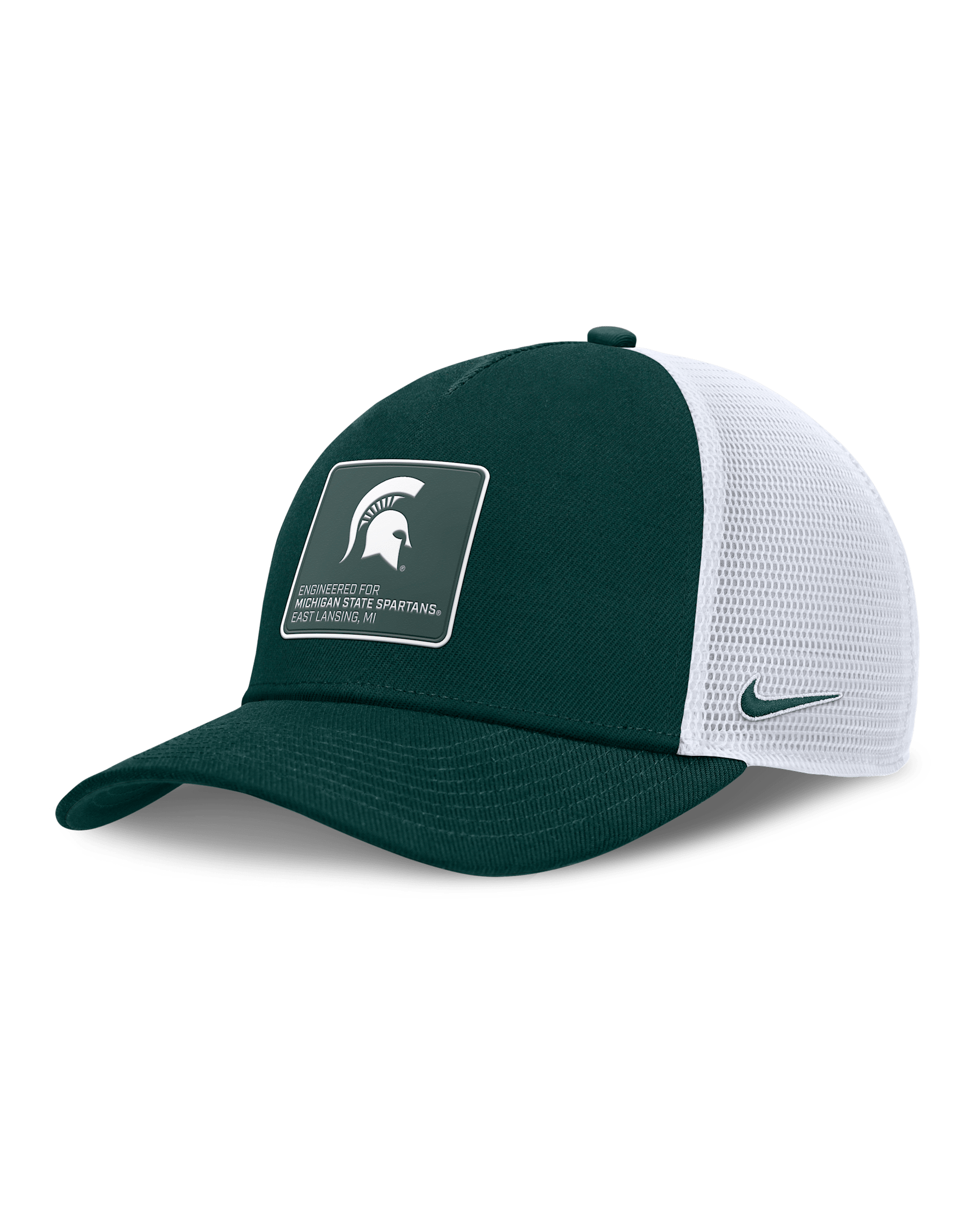 Michigan State On-Field Rise Engineered Men's Nike College Trucker Adjustable Hat - Forest Green/White