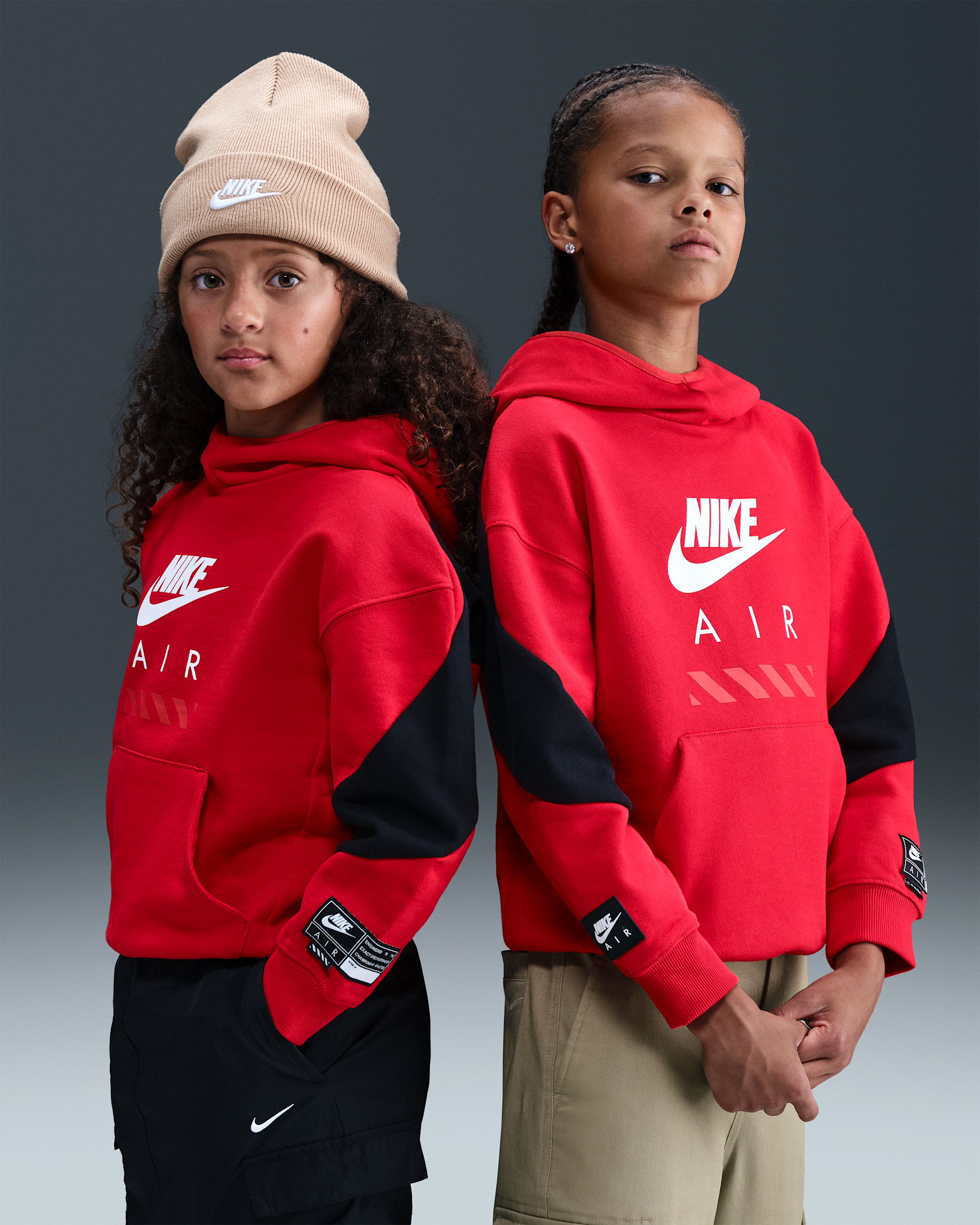 Nike Air Older Kids' Fleece Pullover Hoodie - University Red/Black/White