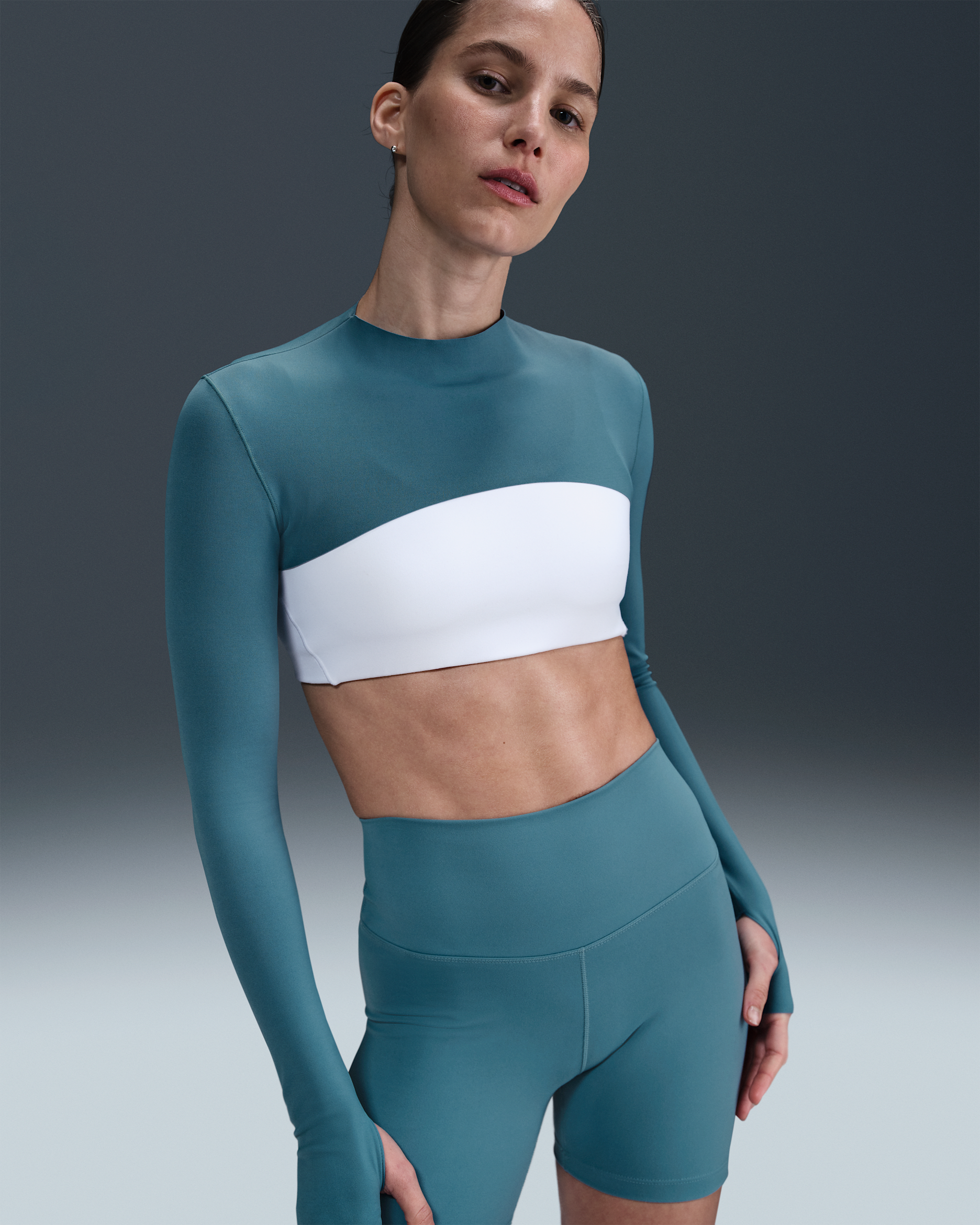 Nike Zenvy Women's Dri-FIT Long-Sleeve Shrug Top - Smokey Blue/White