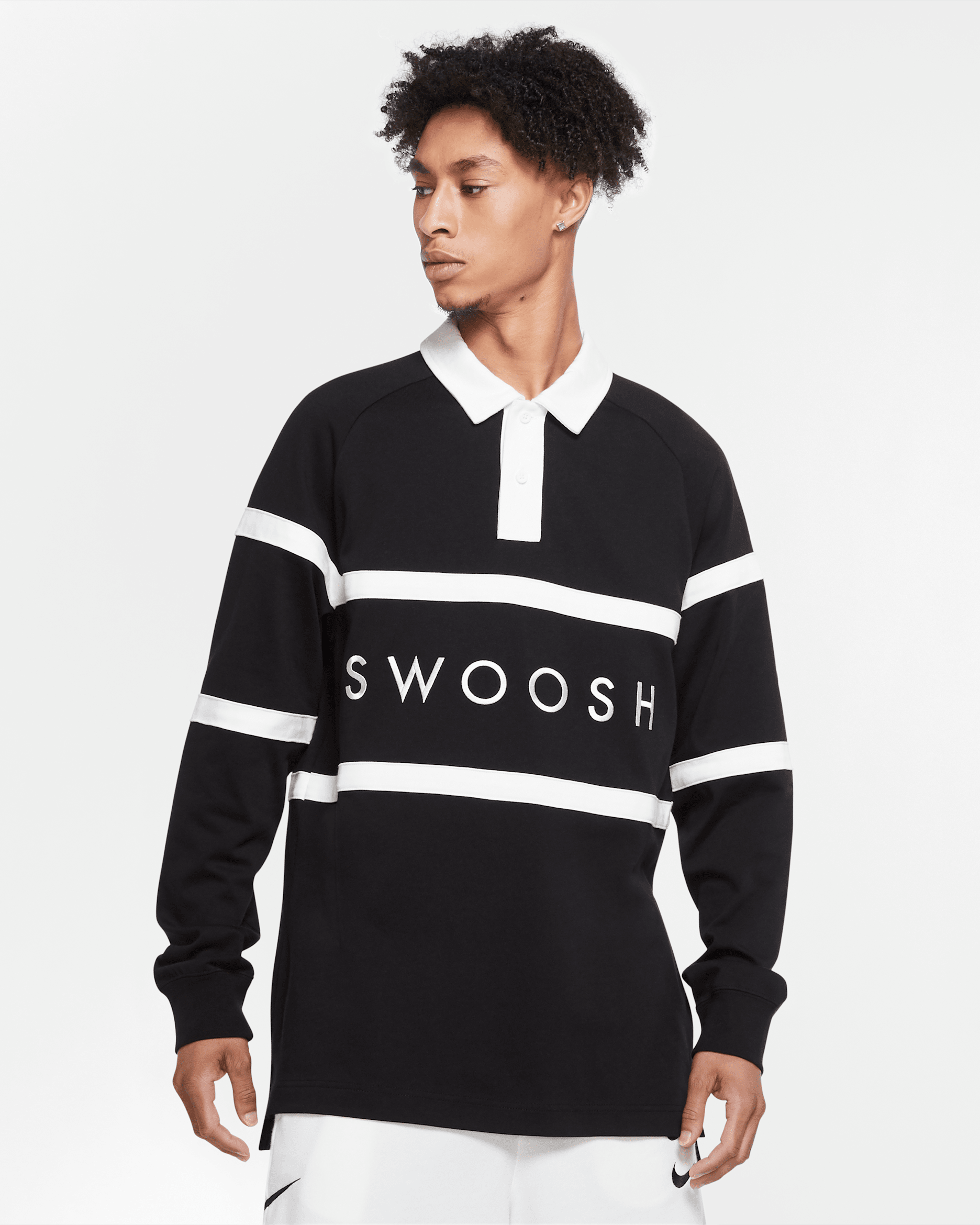 Nike Sportswear Swoosh Men's Rugby Shirt - Black/White/White