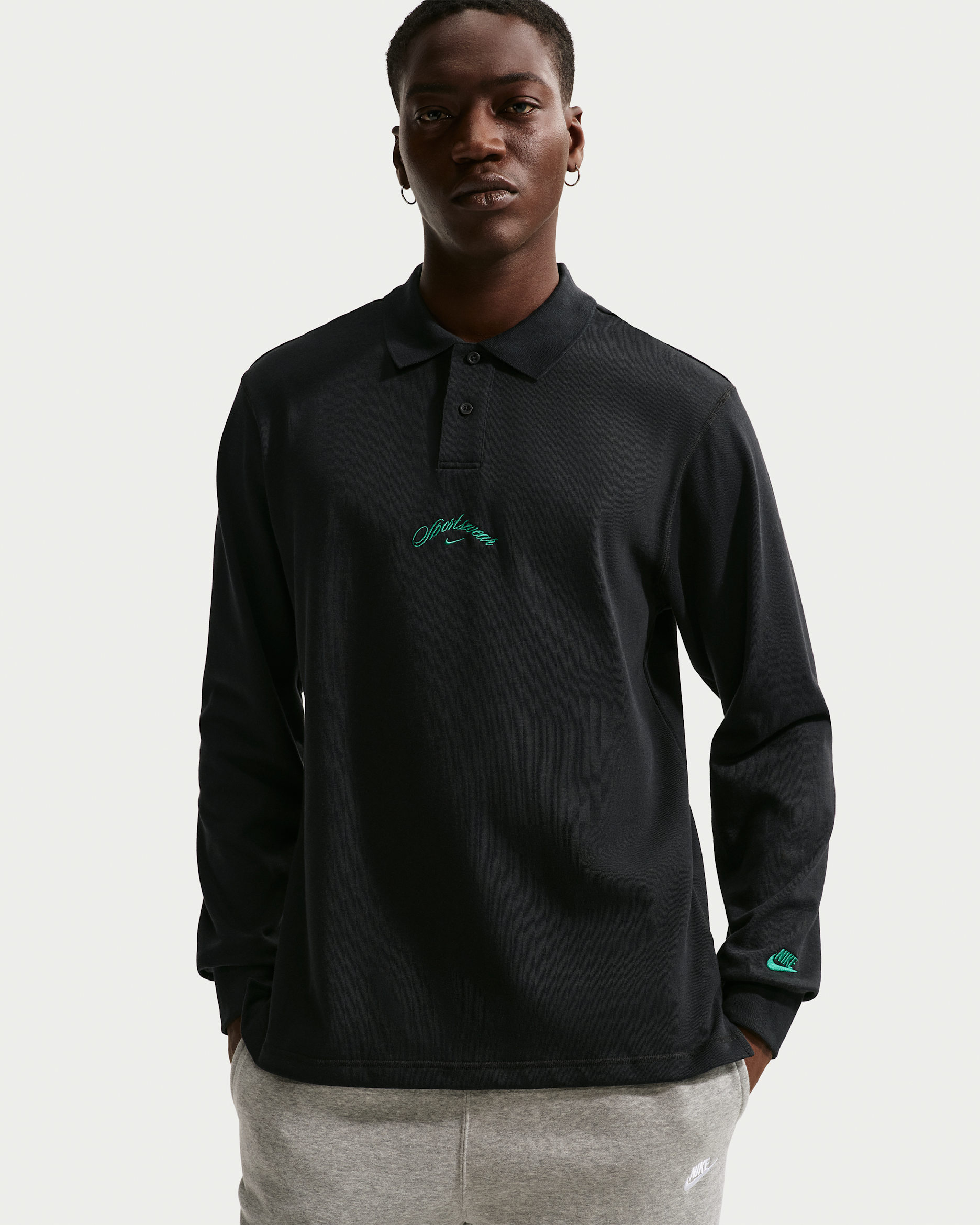 Nike Sportswear Club Men's Long-Sleeve Polo - Black/Malachite