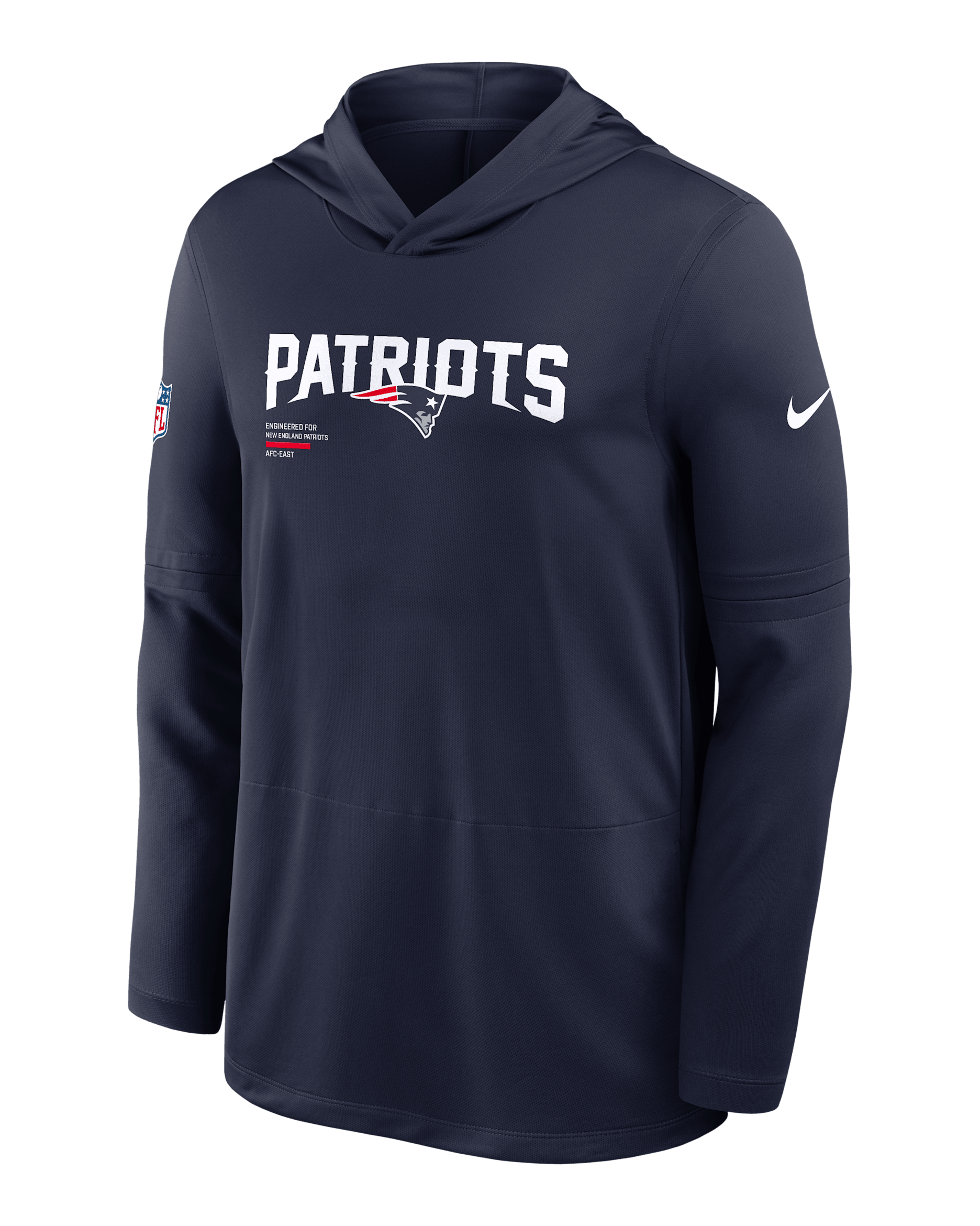 New England Patriots Pure Fury Sideline Men's Nike Dri-FIT NFL Long-Sleeve Hooded Top - Navy