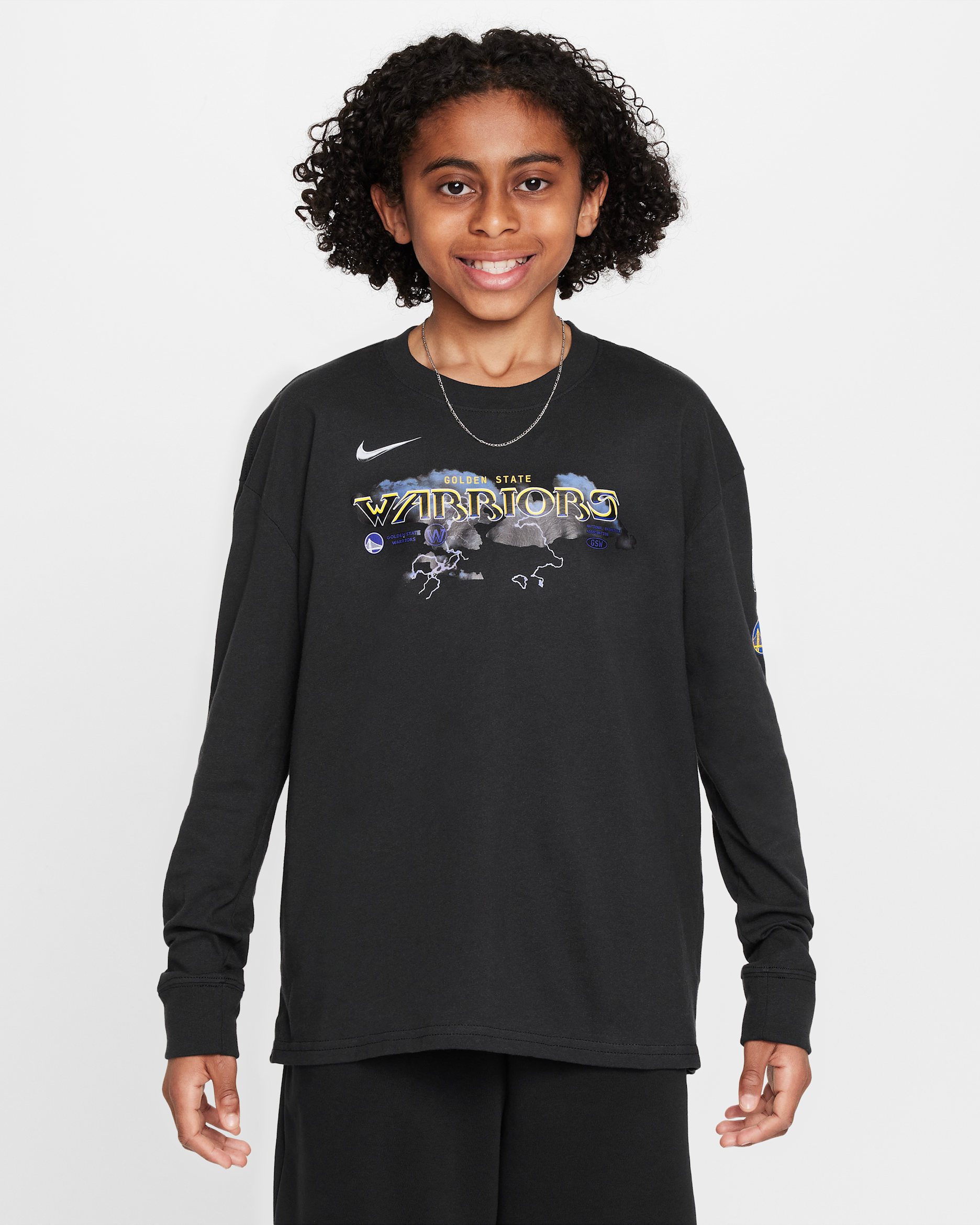 T-shirt à manches longues Nike NBA Max90 Golden State Warriors Essential pour ado (garçon) - Noir