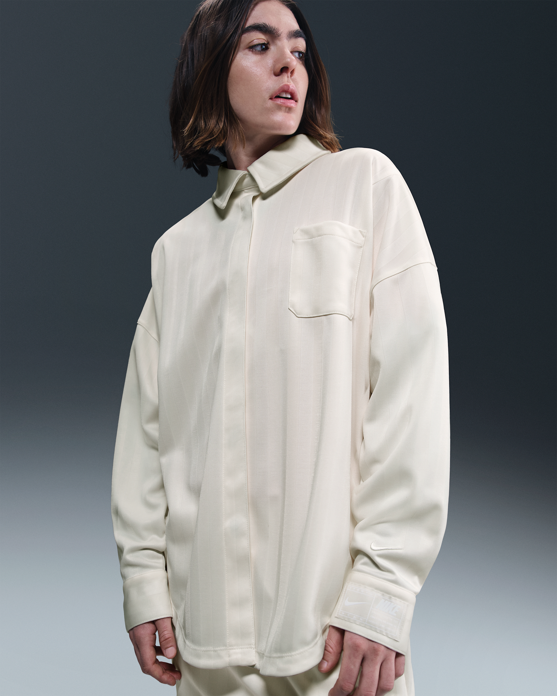 Nike Sportswear Women's Oversized Jacquard Striped Button-Down Shirt - Pale Ivory/Sail
