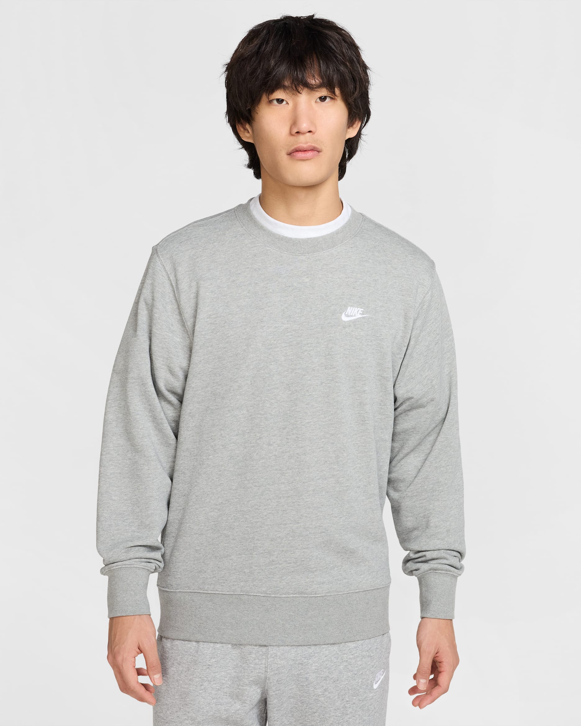 Nike Club Men's French Terry Crew - Dark Grey Heather/Light Smoke Grey/White