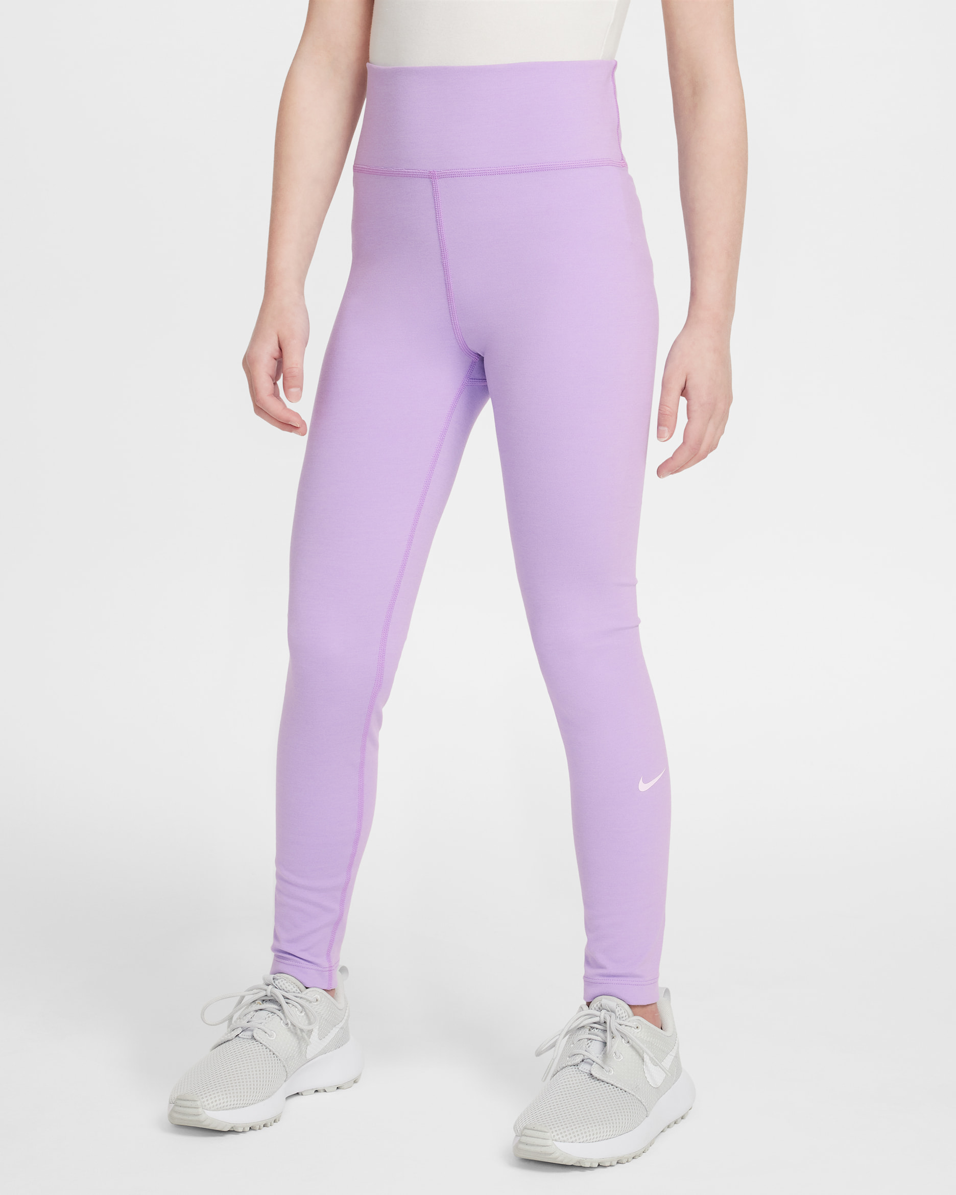 Nike One Big Kids’ (Girls') Dri-FIT High-Waisted Leggings - Rush Fuchsia/Hydrangeas/Heather/White