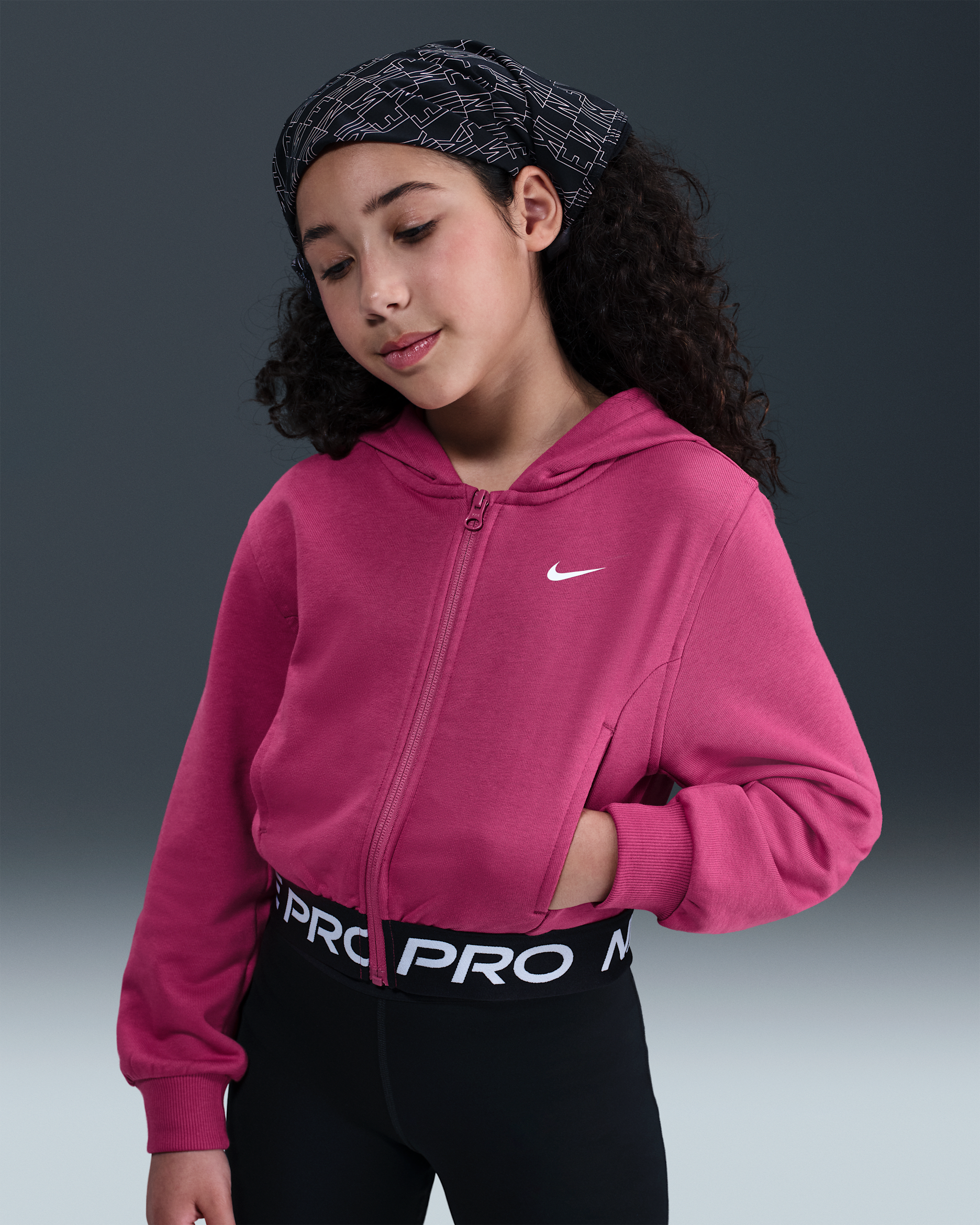 Nike Pro Fleece Dri-FIT-Kapuzenjacke (ältere Kinder) (Mädchen) - Sweet Beet/Sweet Beet/Schwarz/Weiß